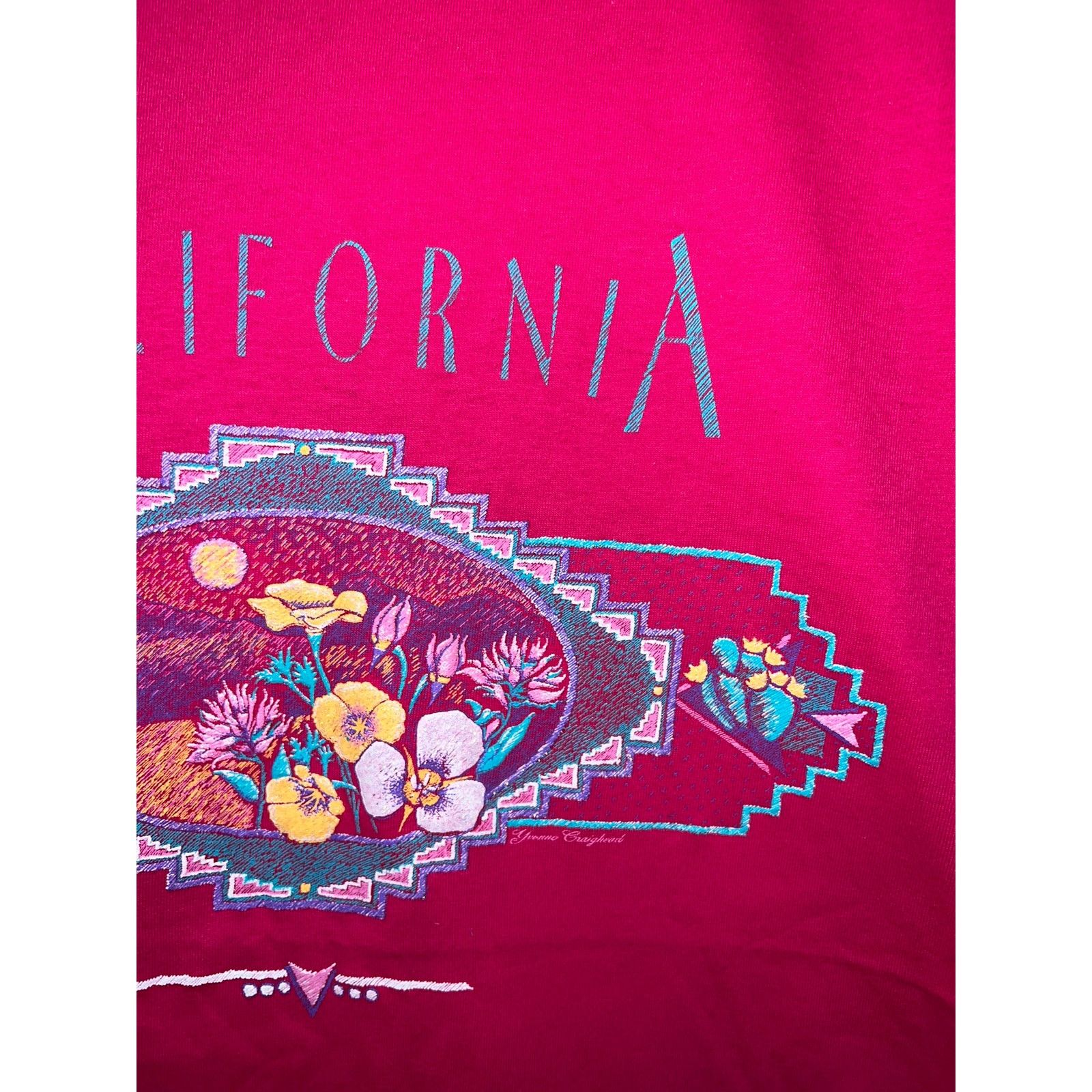 Jerzees Vintage California Shirt Desert Flower Pink Tee VTG 90s L Size US L / EU 52-54 / 3 - 4 Thumbnail