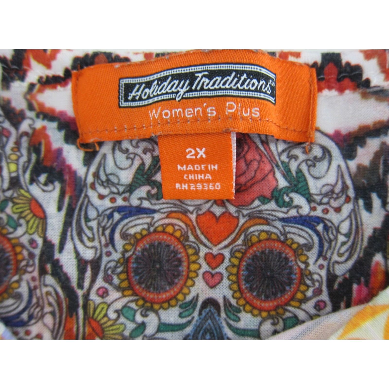 Vintage Holiday Traditions Halloween Skeleton Skull Floral Sequin Long Sleeve Blouse 2X Size XXL / US 16-18 / IT 52-54 - 3 Thumbnail