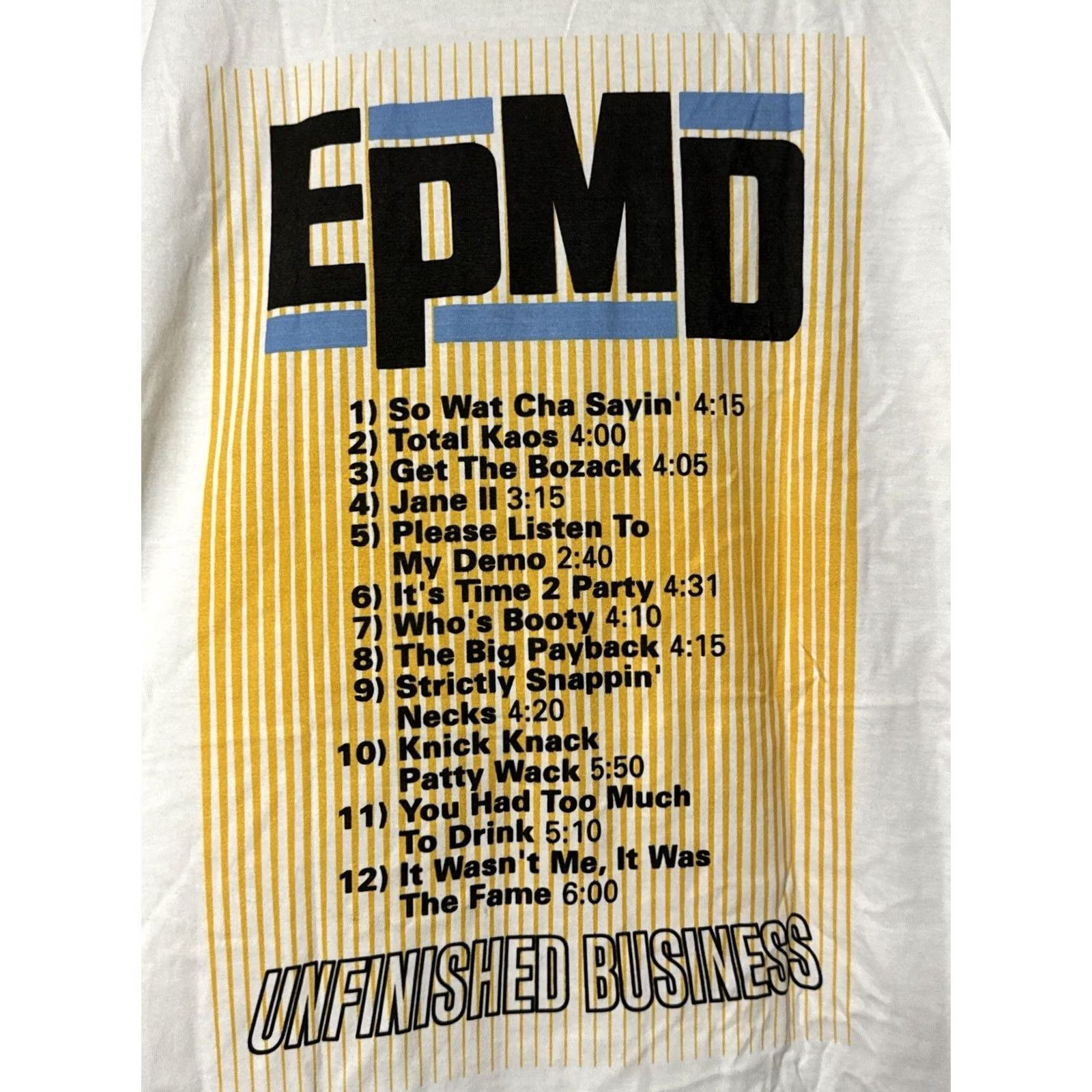 Vintage EPMD Unfinished Business T Shirt Hip Hop Double Sided White Small Men XS? Size US S / EU 44-46 / 1 - 4 Thumbnail