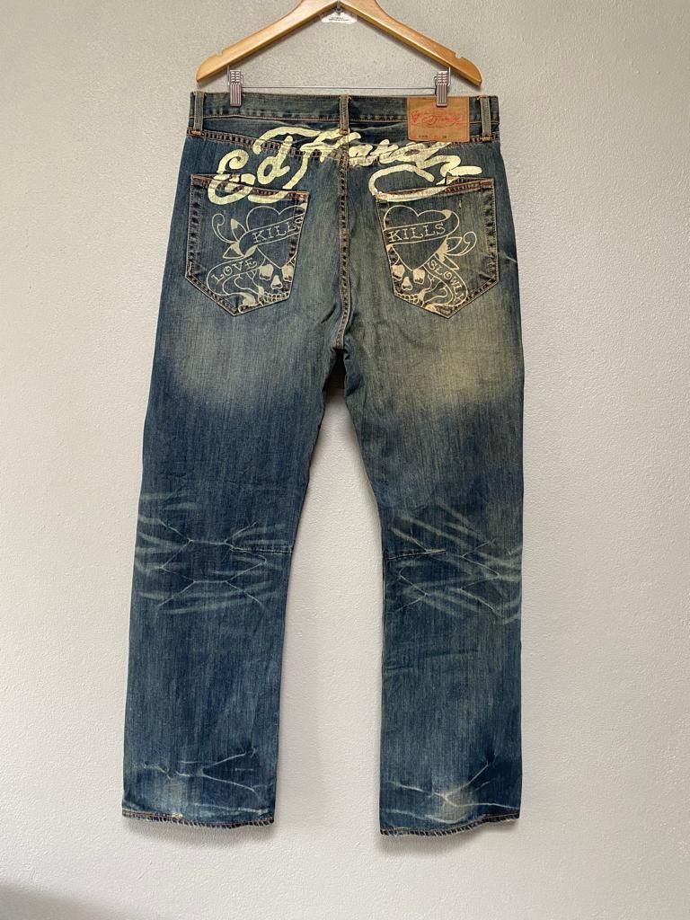 Christian Audigier × Ed Hardy × If Six Was Nine Ed Hardy baggy jeans big logo paint Size US 37 - 1 Thumbnail