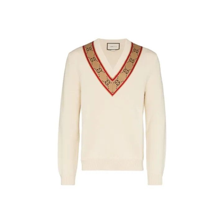 Gucci Gucci V-Neck Logo Long Sleeve Sweater Size US S / EU 44-46 / 1 - 1 Thumbnail