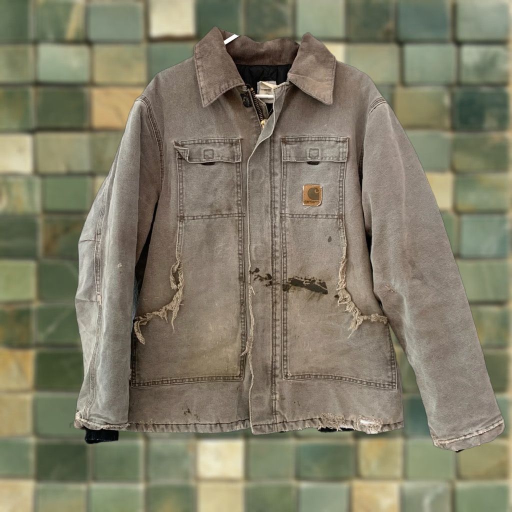 Carhartt VINTAGE Carhartt Jacket Canvas Chore Dark Gray C26 CHT L Large 49.5in Chest 90s Workwear Mens Full Zip Size US L / EU 52-54 / 3 - 1 Thumbnail