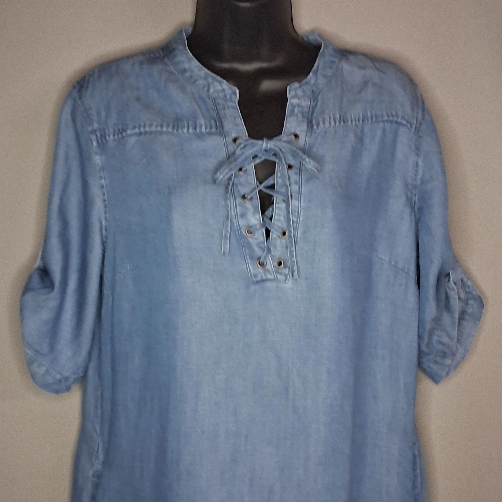 Other Philosophy Republic Blue Chambray Lace Up Shift Pockets Size M / US 6-8 / IT 42-44 - 1 Thumbnail
