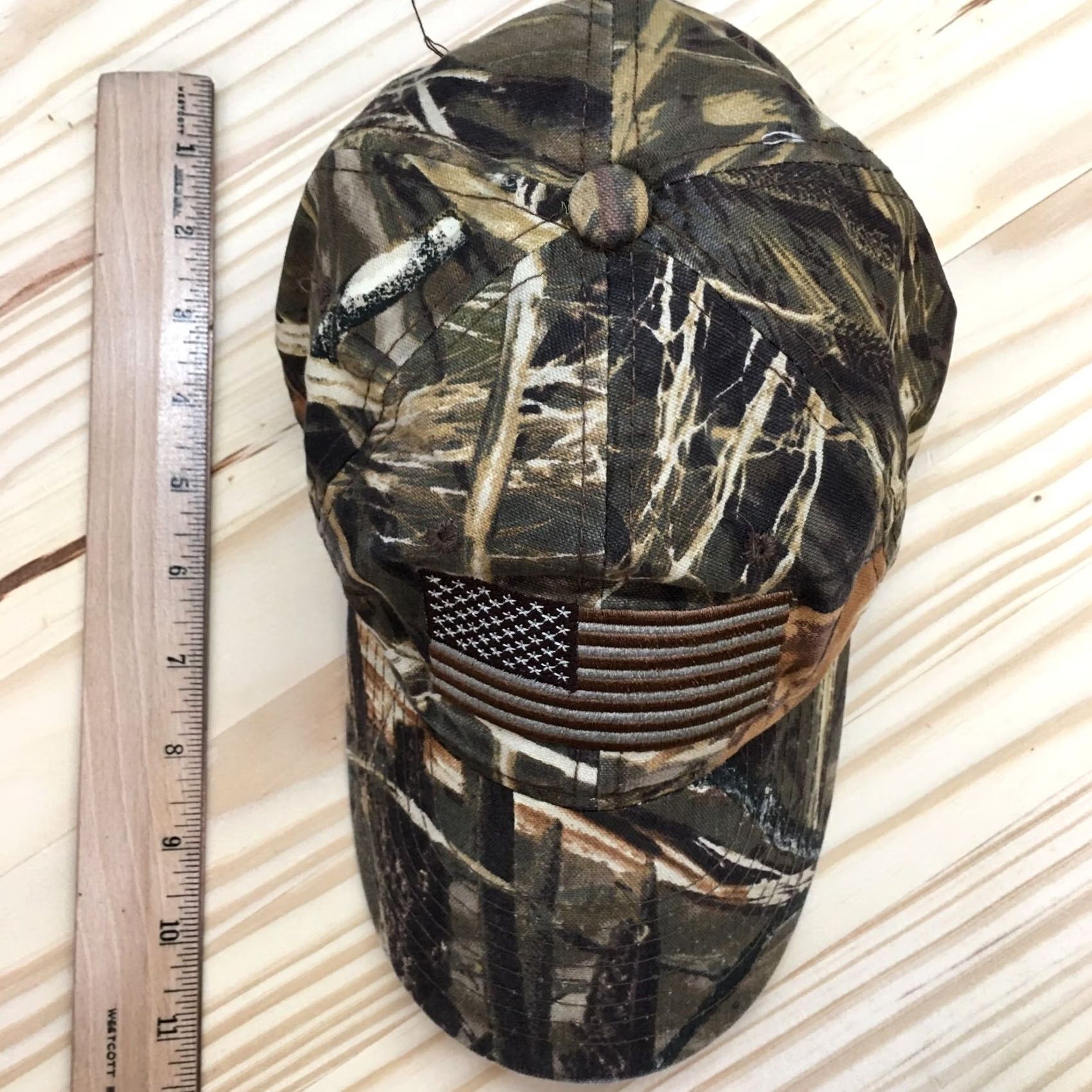 Vintage Outdoor America Flag Baseball Cap Hat Mens Brown Camo OS Adjustable Curved Brim Size ONE SIZE - 3 Thumbnail