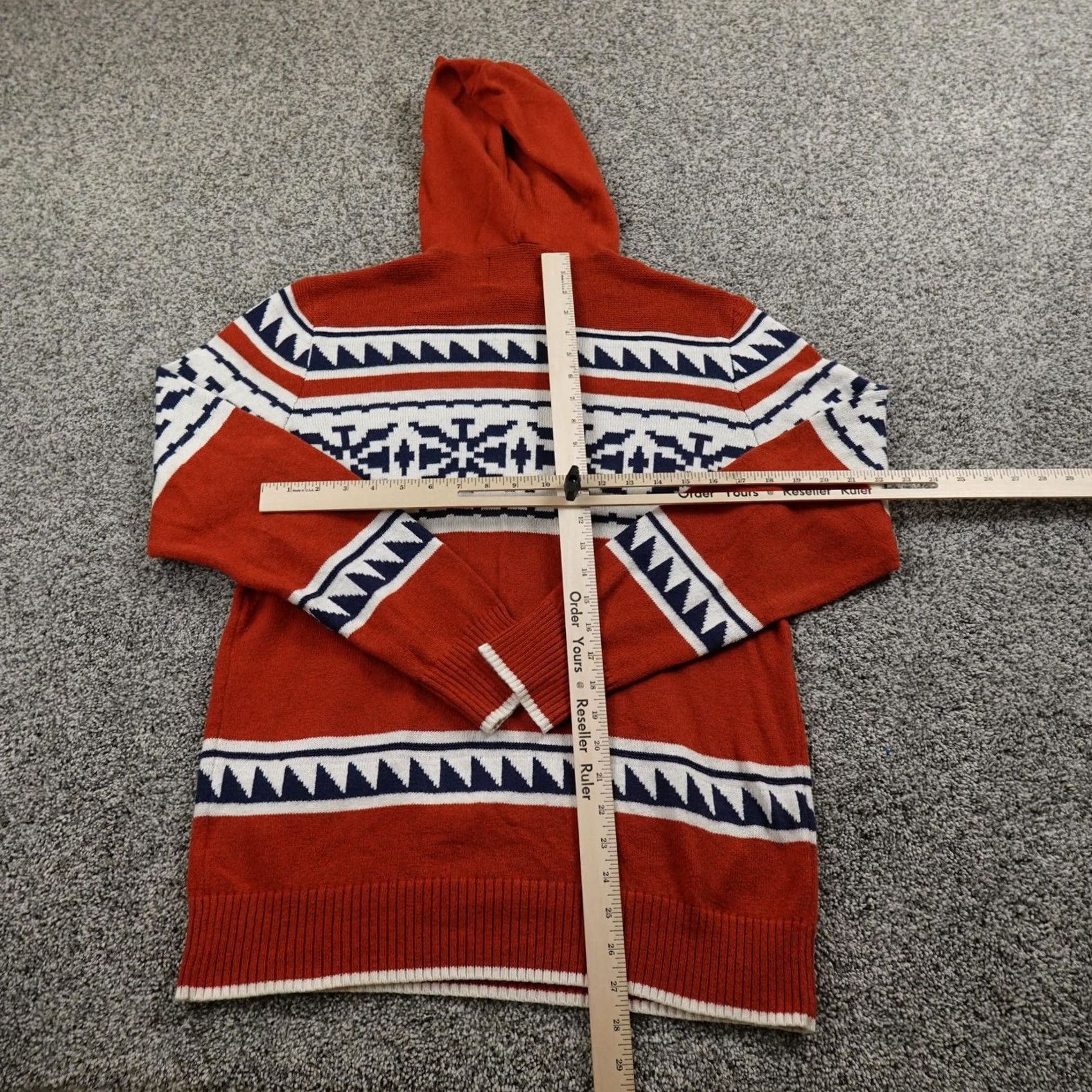 American Eagle Outfitters American Eagle Outfitters Sweater Mens MT Orange Nordic Aztec Fair Isle Hoodie Waffle Knit Size US M / EU 48-50 / 2 - 5 Thumbnail