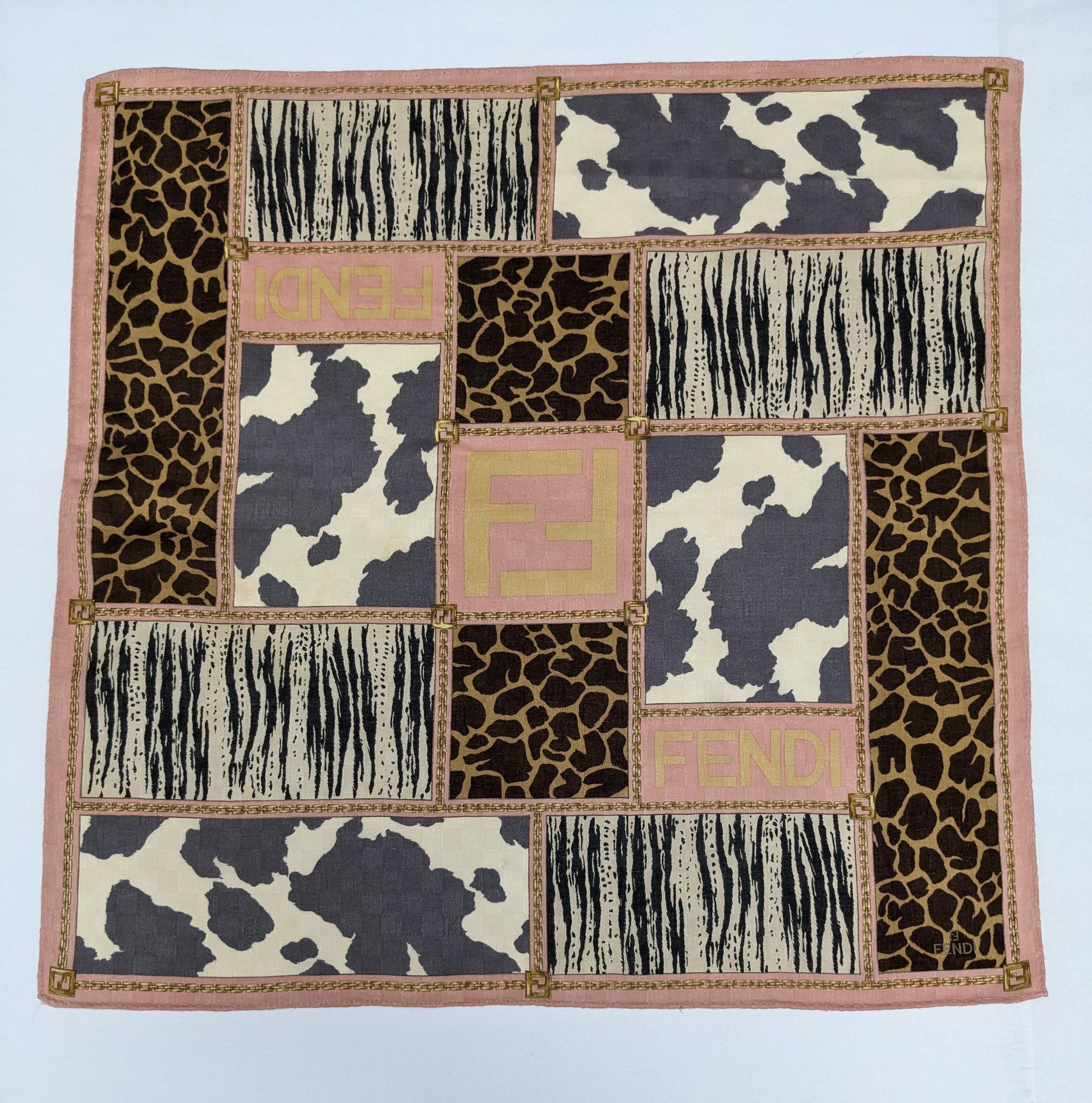 Fendi Fendi Silk Patchwork Animal Leopard Zebra Cow Gold Chain Size ONE SIZE - 3 Thumbnail