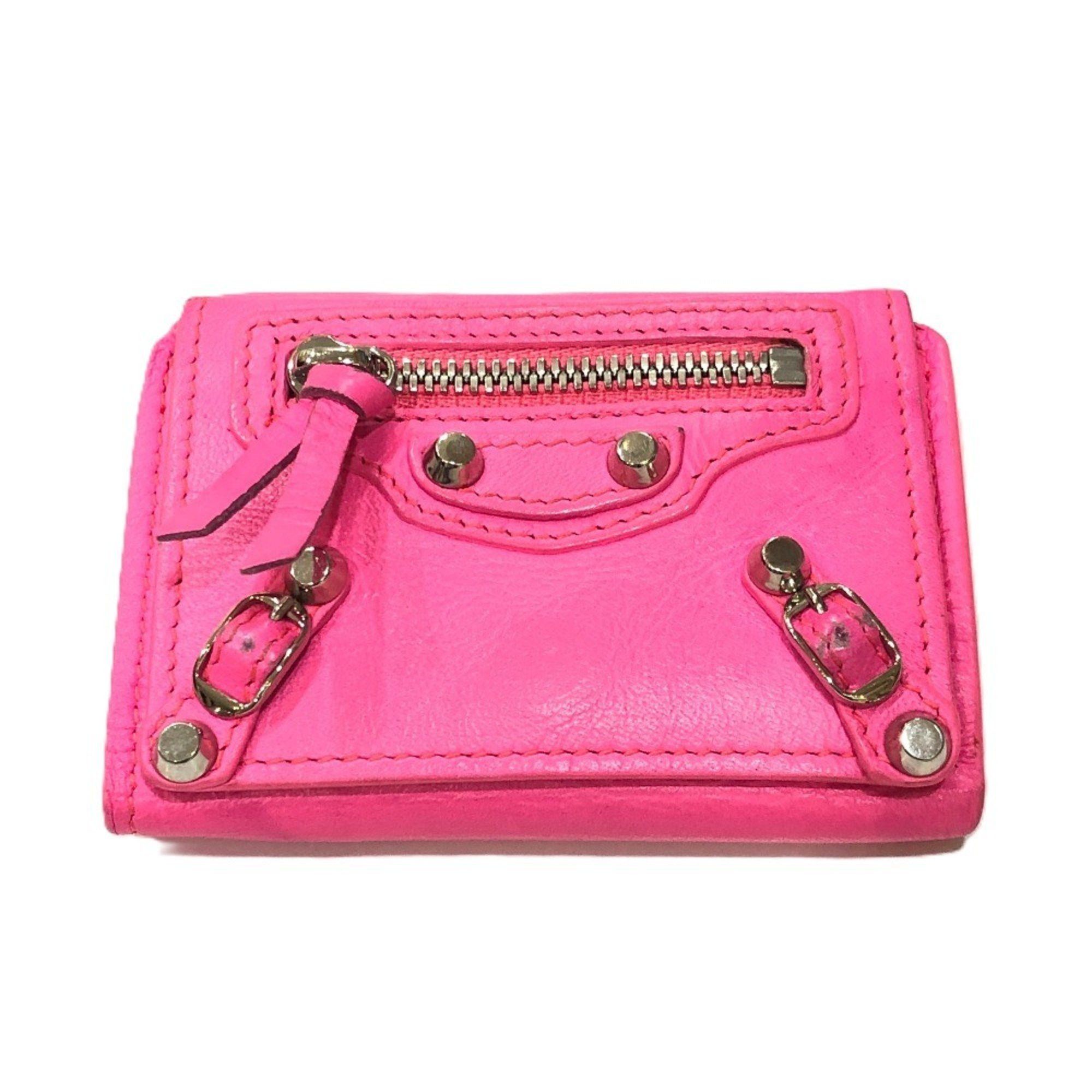 Balenciaga BALENCIAGA 203437 Classic Compact Wallet Tri-fold Leather Women's Pink Size ONE SIZE - 1 Thumbnail