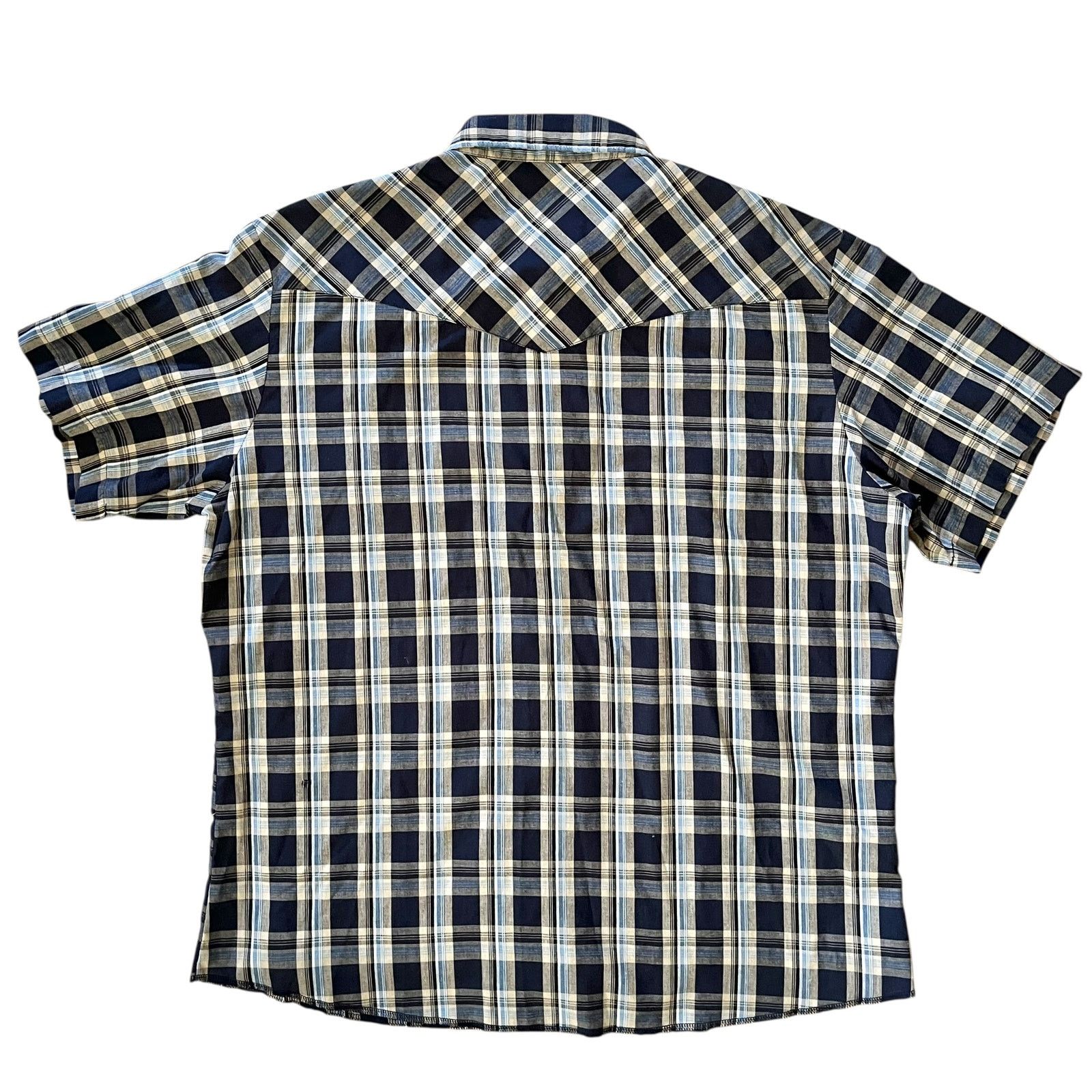 Vintage × Wrangler Vintage Wrangler Western Navy Blue Plaid Short-Sleeve Shirt Size US XL / EU 56 / 4 - 2 Thumbnail