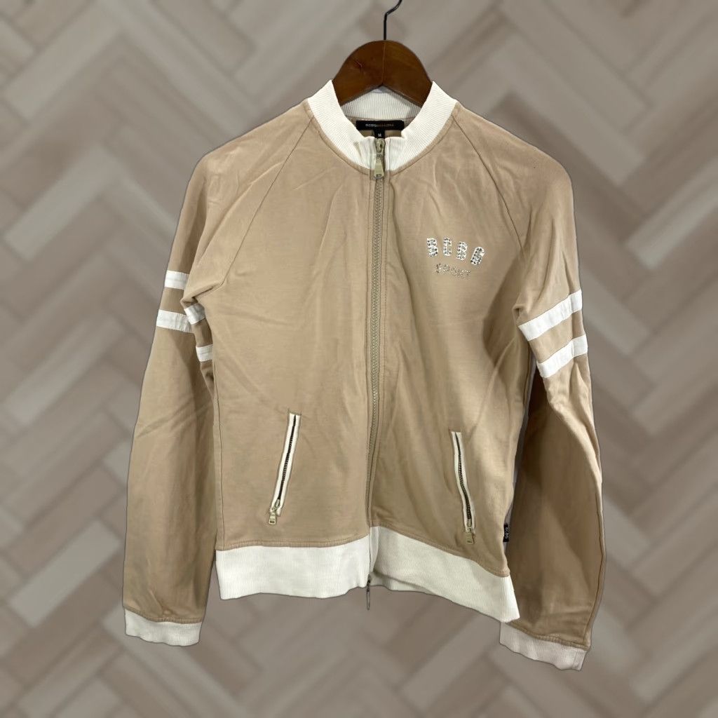 Bcbgmaxazria BCBG MAX AZRIA Jacket Women’s Medium Full Zip Bedazzled Logo Rhinestone Pockets Hooded Beige M Size M / US 6-8 / IT 42-44 - 1 Thumbnail