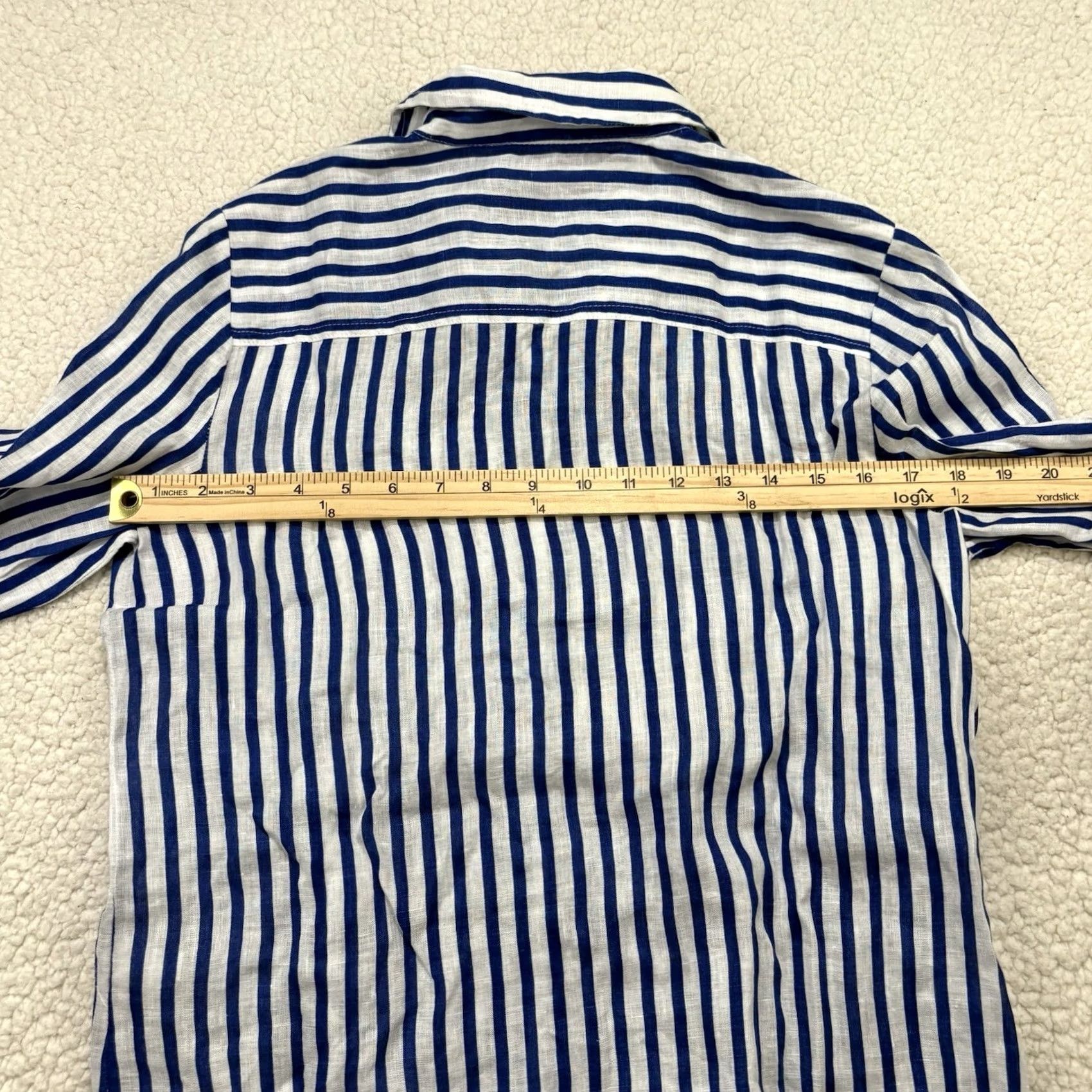 Vintage Chico's Button-Up Linen Blue & White Stripe Eyelet Embroidered Top, Size S, 3/4 Sleeve, Collared, Lightweight, Breathable, Regular Fit, Women Size S / US 4 / IT 40 - 5 Thumbnail