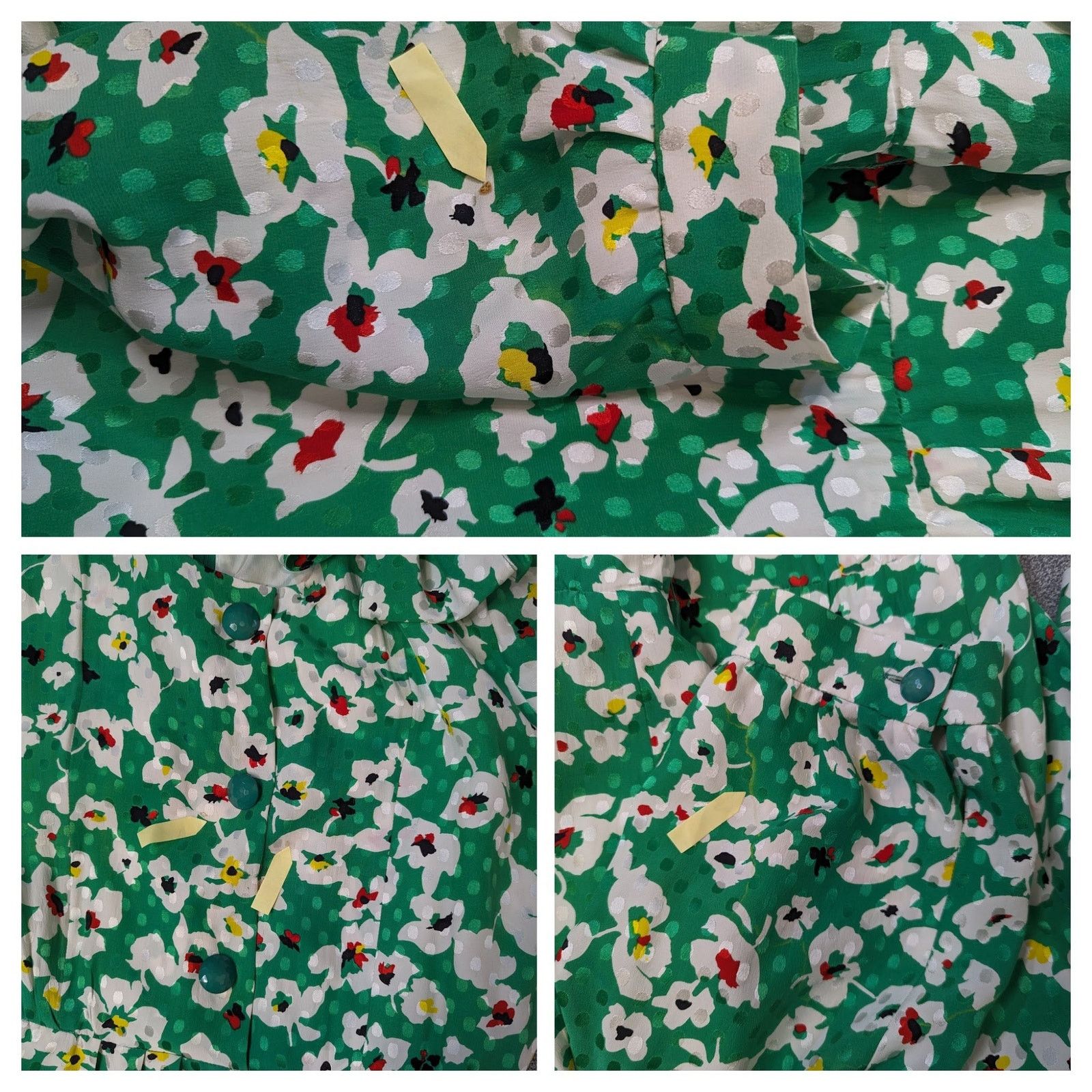 Nina Ricci × Vintage Vintage 80s kelly green floral silk dress sz FR 46 US 12 Size XL / US 12-14 / IT 48-50 - 9 Thumbnail
