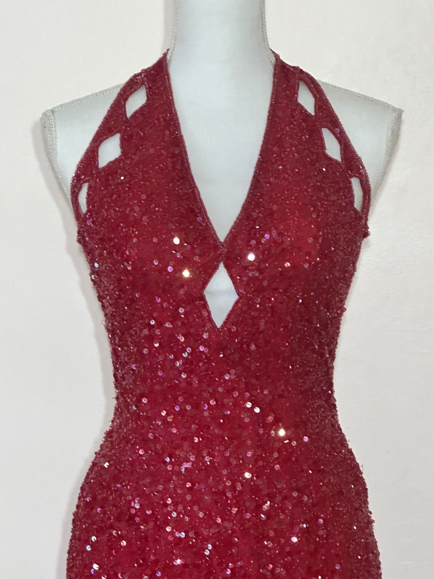 Vintage Scala Red Beaded and Sequin Halter Gown Size M Size M / US 6-8 / IT 42-44 - 9 Thumbnail