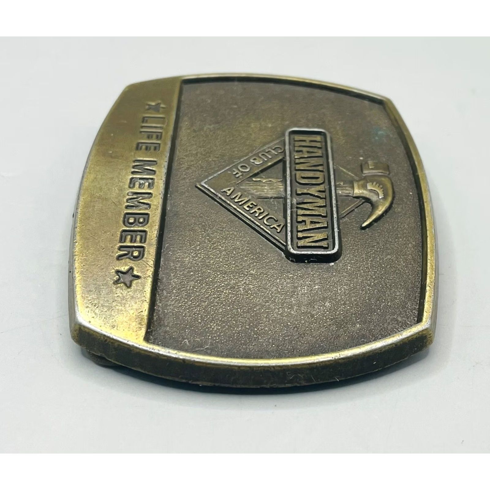 Vintage VINTAGE Handyman Club of America Life Member Brass Belt Buckle 1996 Hammer Clean Men Bronze Western GENDER: Mens Size ONE SIZE - 6 Thumbnail