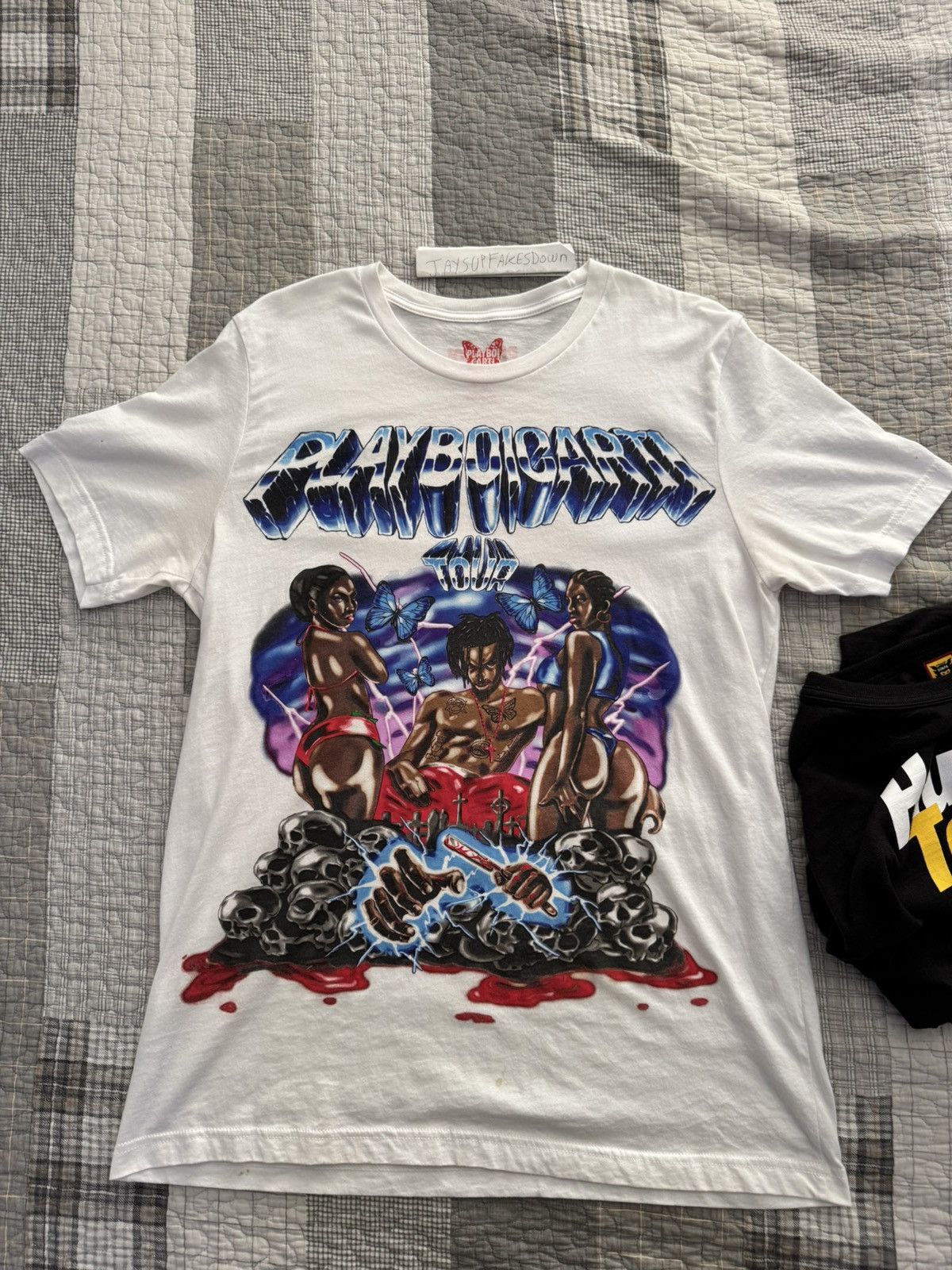 Playboi Carti RARE Playboi Carti White Airbrushed Magnolia Tour Tee Large Size US L / EU 52-54 / 3 - 1 Thumbnail
