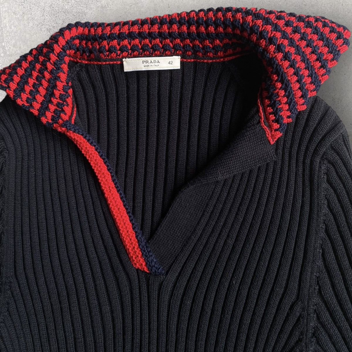 Prada 00’ Ribbed Polo With Knit Collar Size M / US 6-8 / IT 42-44 - 1 Thumbnail