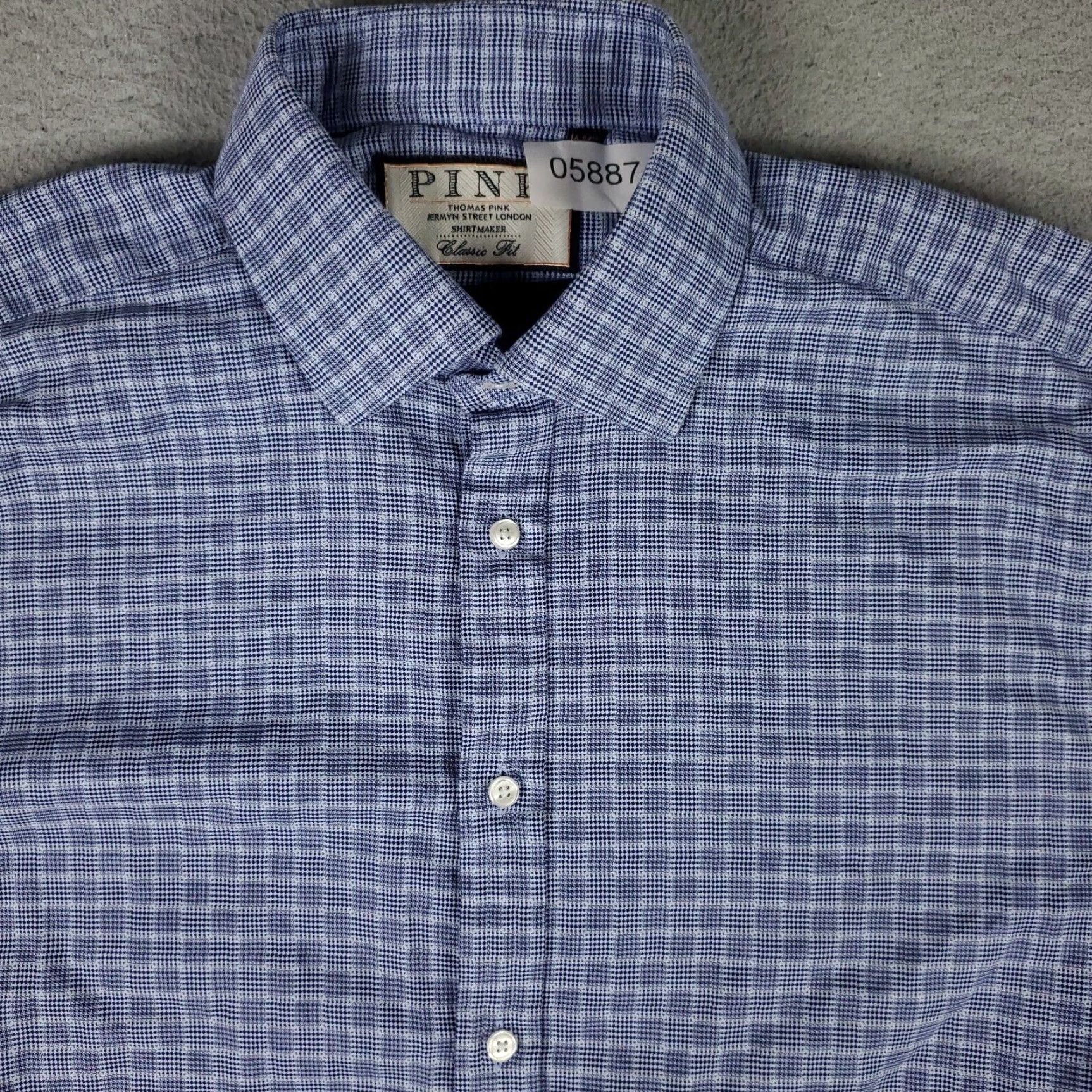 Pinko VINTAGE Thomas Pink Dress Shirt Mens Size 16 Blue Cotton Long Sleeve Button-Up Business Casual Formal Size 42R - 2 Thumbnail