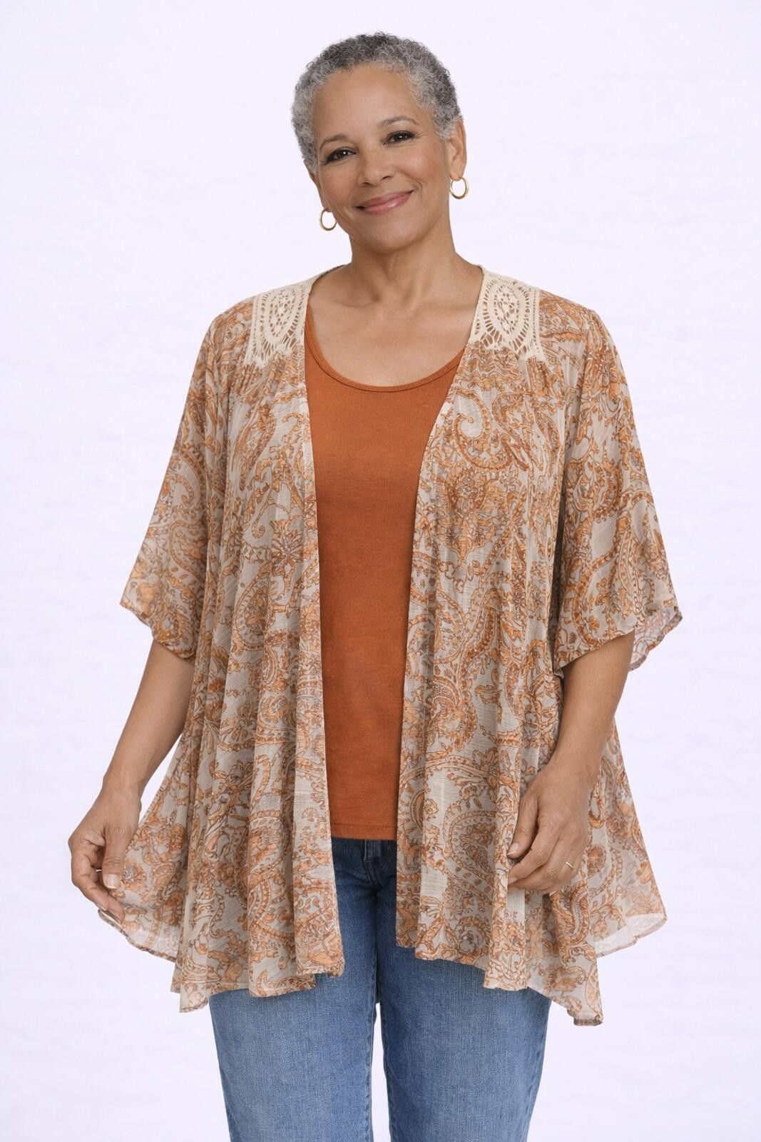 J.Crew Cure XL Brown Paisley Lightweight Semi Sheer Open Cardigan Size XL / US 12-14 / IT 48-50 - 1 Thumbnail