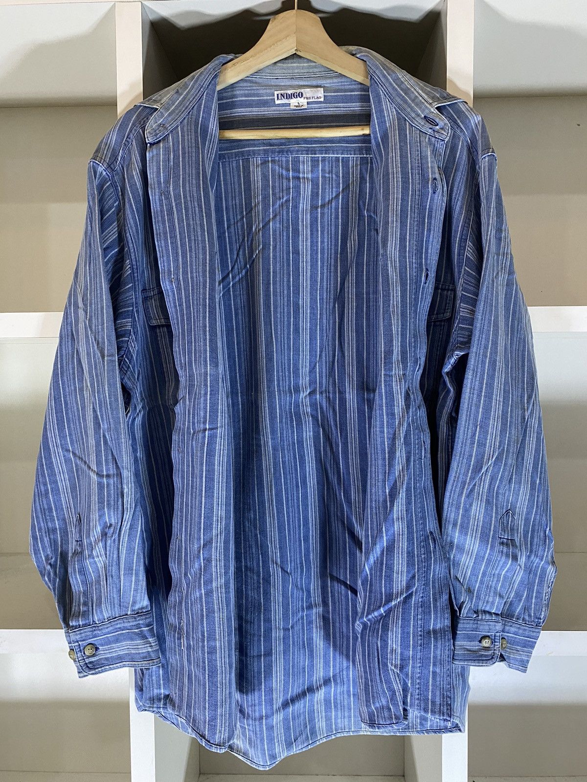 Indigo × Japanese Brand × Vintage Vintage Indigo Fire Flag Button Shirt Size US L / EU 52-54 / 3 - 8 Thumbnail