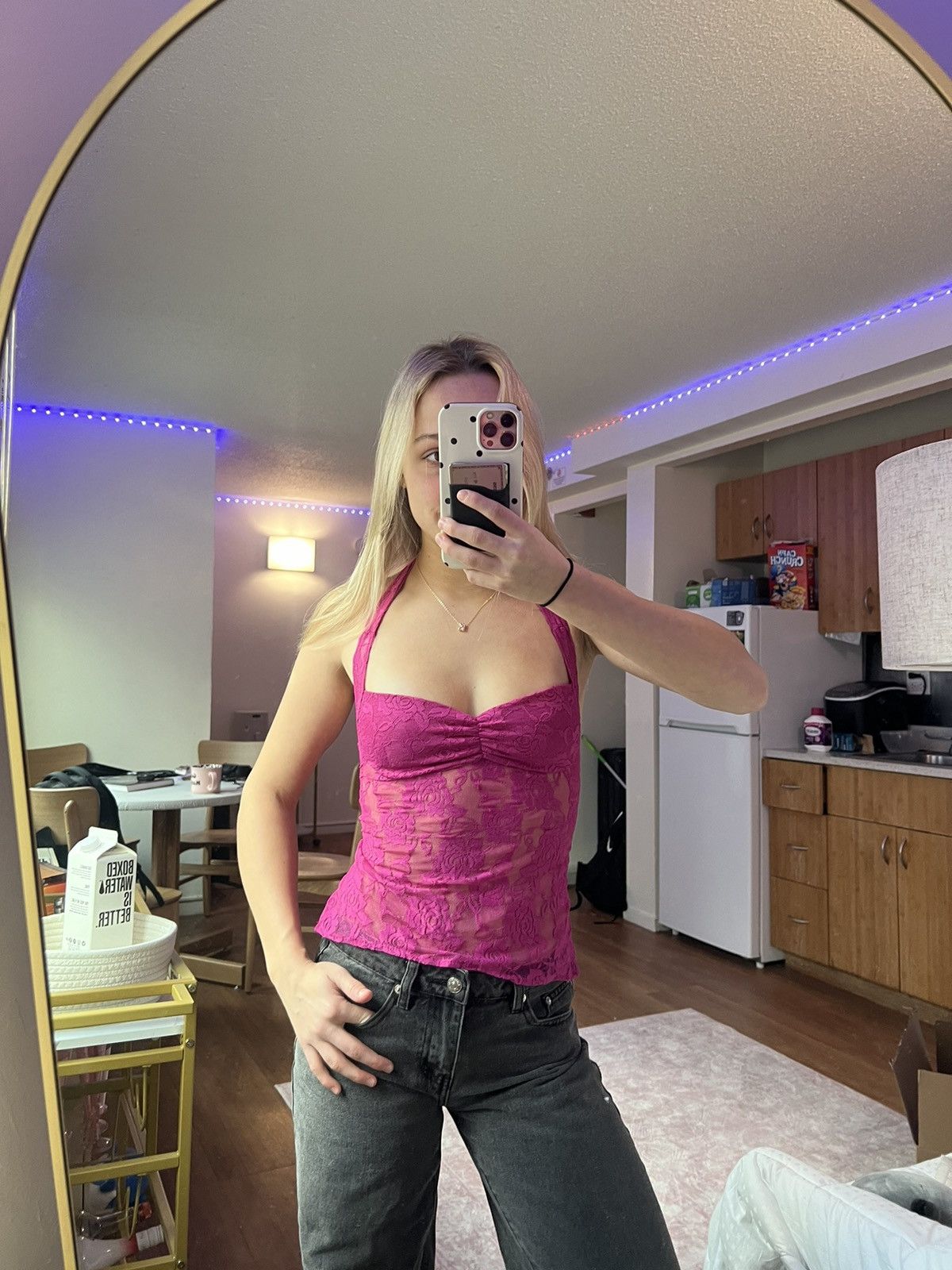 Other Pink Lace Floral Halter Top Size XS / US 0-2 / IT 36-38 - 3 Thumbnail