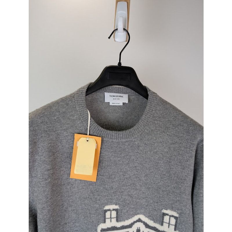 Thom Browne o1rshd1 Holiday Scenery Wool Crew Neck Sweater in Light Grey Size US XXL / EU 58 / 5 - 7 Thumbnail