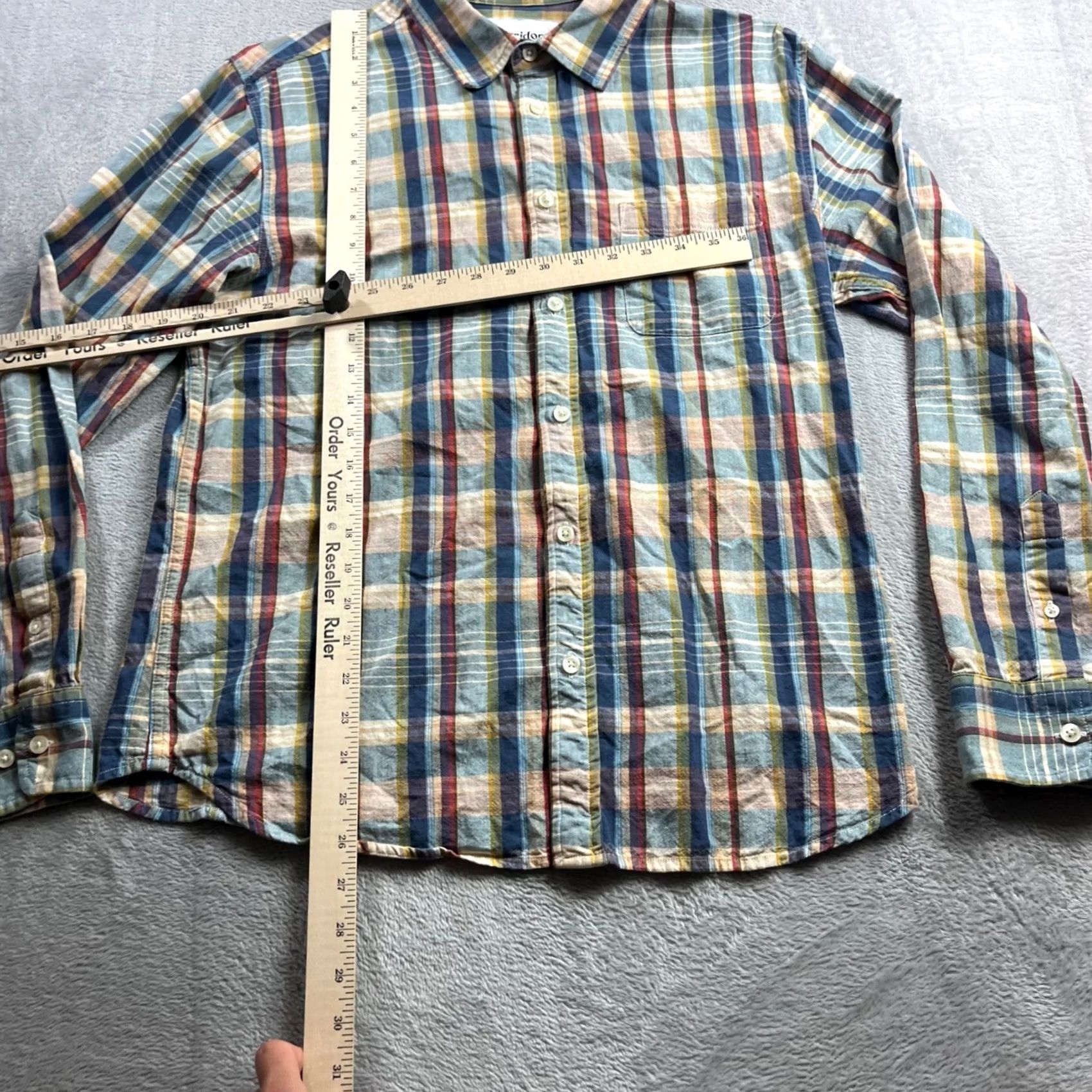 Corridor New York Shirt Mens M Blue Yellow Plaid Button Down Cotton Ss20, Men's — image 5 of 6