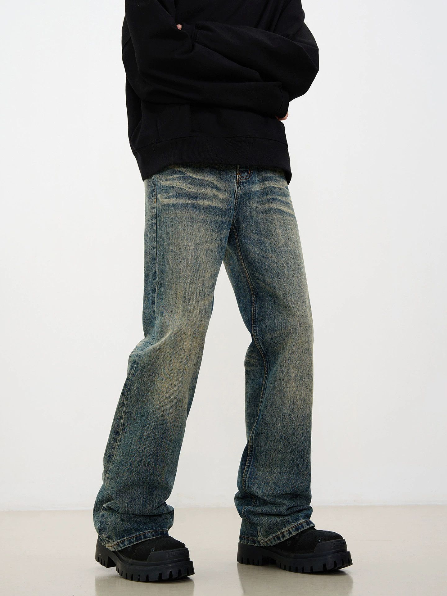 Vintage American retro high street washed distressed flared jeans Size US 32 / EU 48 - 4 Thumbnail