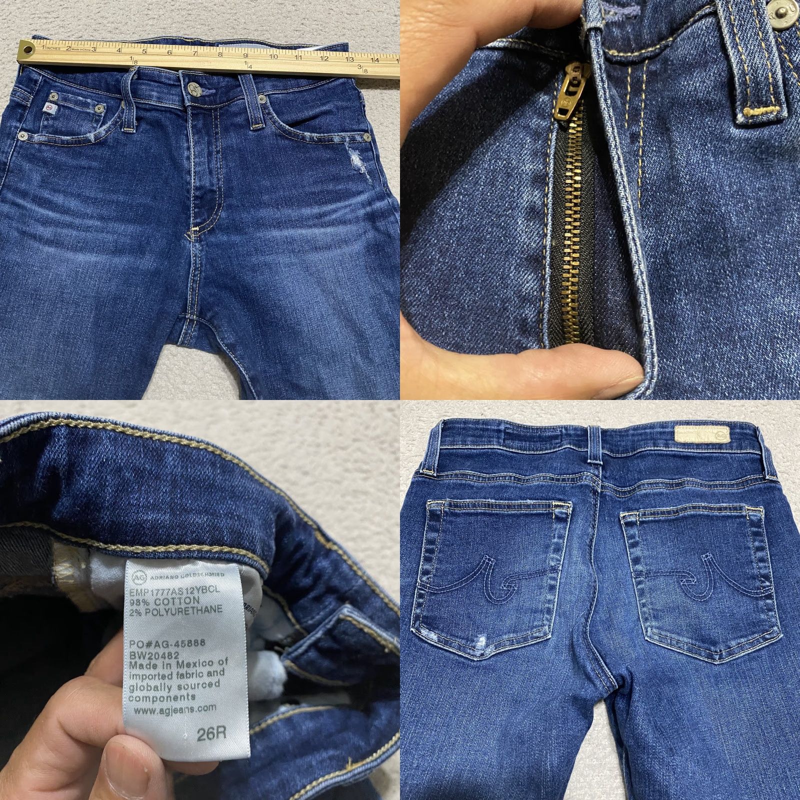 Denime AG Adriano Goldschmied Jeans Slim Women 26 Blue Denim Distressed Ankle Farrah Skinny Jeans Womens Size 26" / US 2 / IT 38 - 8 Thumbnail