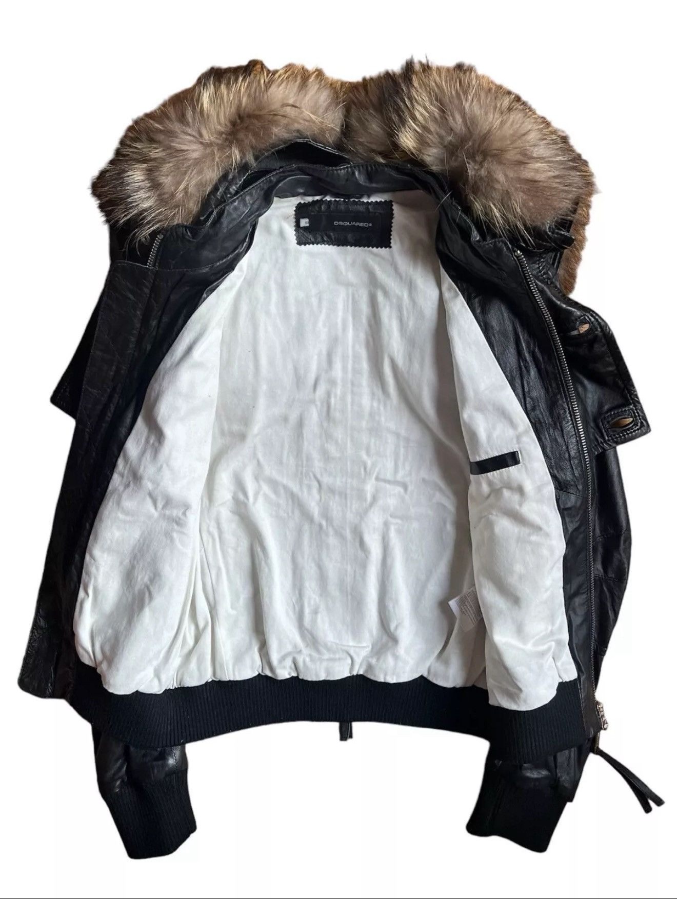 Dsquared2 2000’s Fur Hooded Leather Bomber Jacket Size US M / EU 48-50 / 2 - 3 Thumbnail