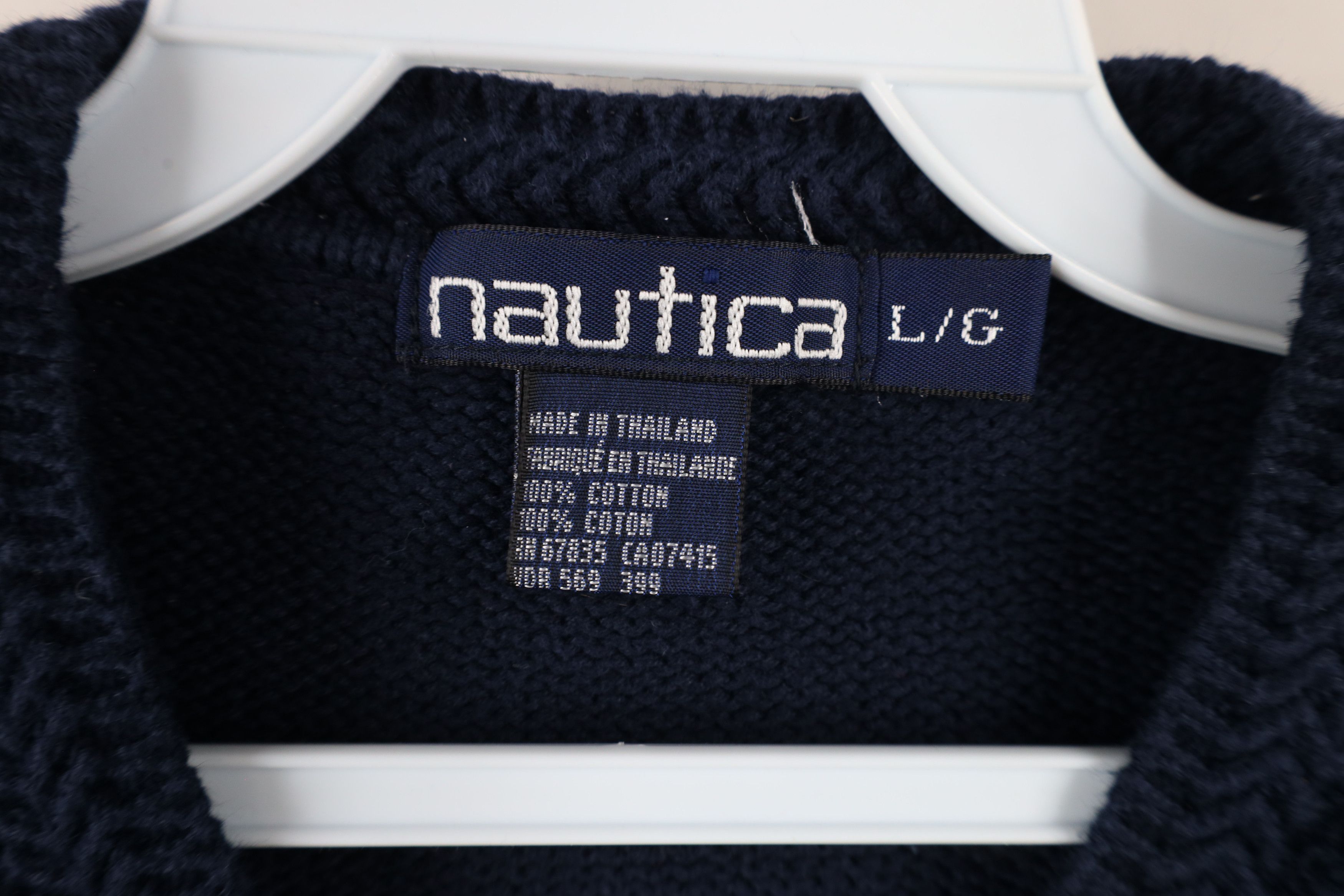 Nautica × Vintage Vintage 90s Nautica Cotton Knit Sweater Vest Navy Blue Size US L / EU 52-54 / 3 - 5 Thumbnail