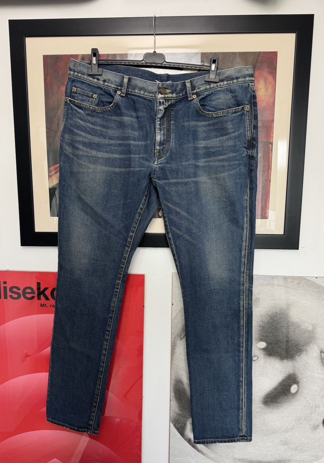 Saint Laurent Paris Saint Laurent D02 Designer Skinny Jeans Big Size Blue Denim Size US 38 / EU 54 - 1 Thumbnail