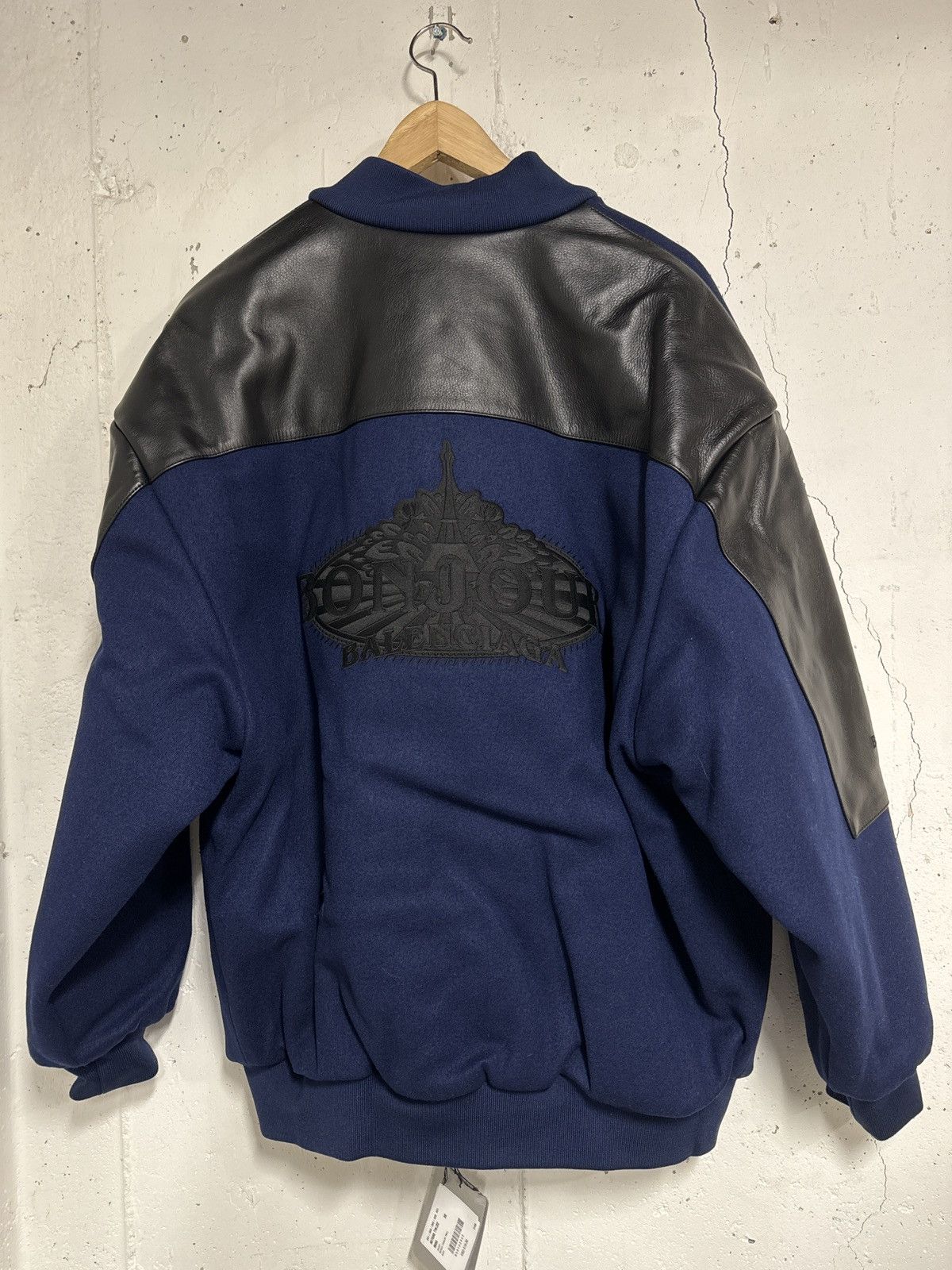 Balenciaga Balenciaga Navy Wool & Leather Varsity College Jacket Size US XL / EU 56 / 4 - 8 Thumbnail