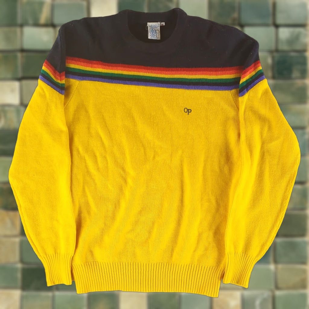 Ocean Pacific VINTAGE Ocean Pacific Rainbow Striped Sweater Yellow Blue Long Sleeve Mens M Size US M / EU 48-50 / 2 - 1 Thumbnail