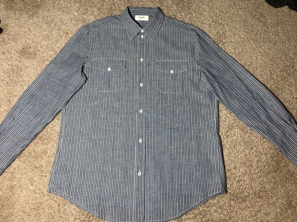 Celine SS20 Celine Hickory Stripe Button Shirt Western Pocket 2020 Size US M / EU 48-50 / 2 - 2 Thumbnail