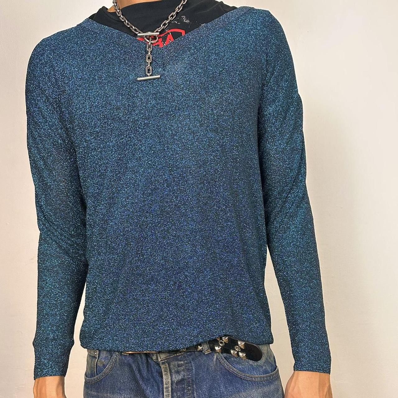 Cos COS Blue Lurex V-Neck Metallic Sweater - Large Size US L / EU 52-54 / 3 - 2 Thumbnail