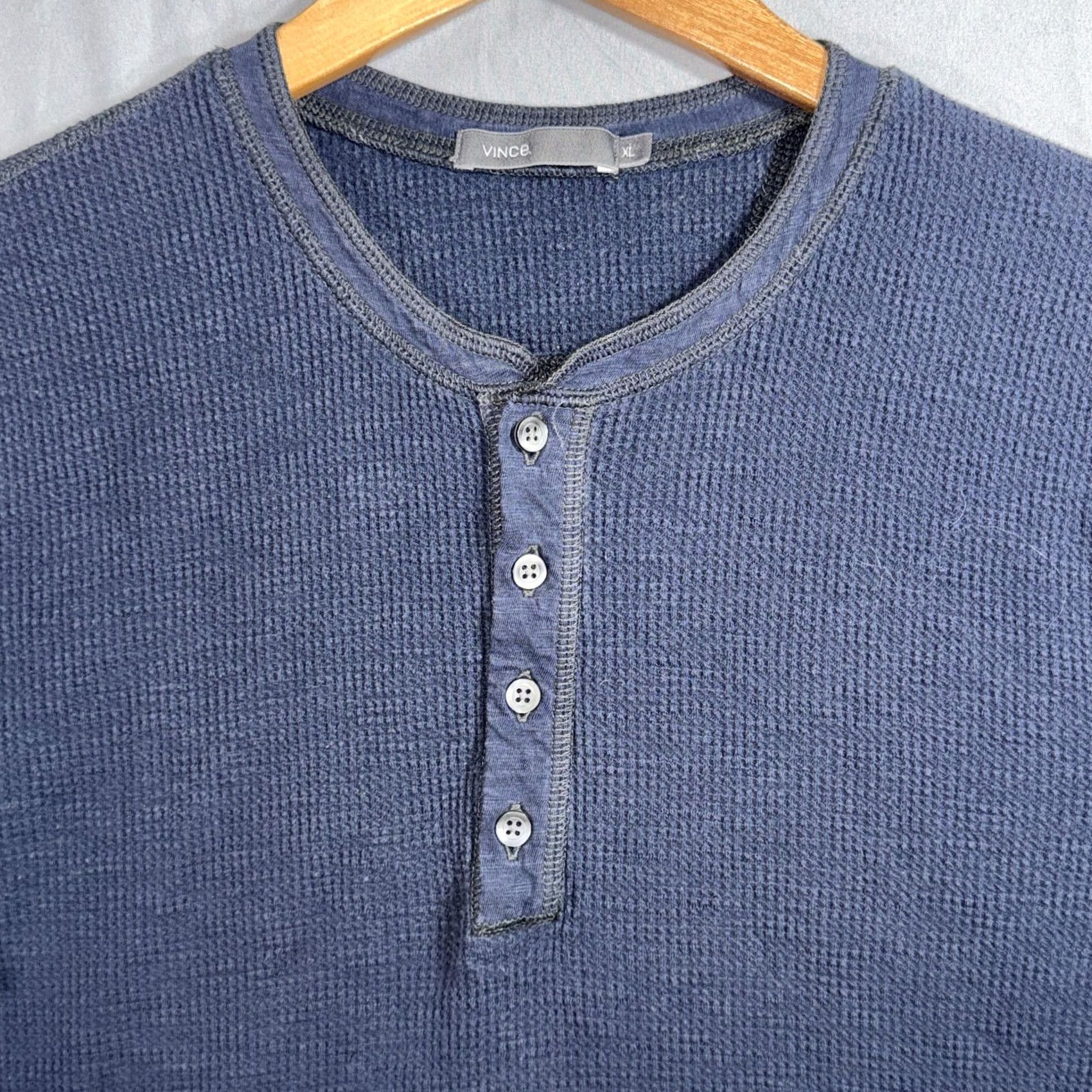 Vince Vince Henley Shirt Mens XL Blue Waffle Knit Thermal Long Sleeve T-Shirt Top Size US XL / EU 56 / 4 - 3 Thumbnail