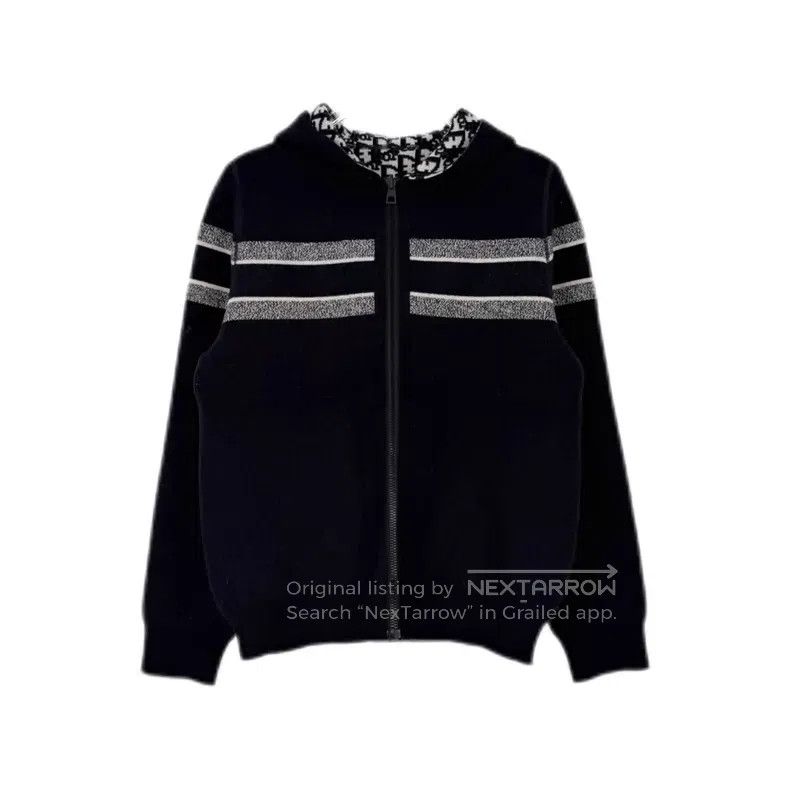 Dior Dior Dark blue letter cashmere zipper hooded jacket Size XS / US 0-2 / IT 36-38 - 1 Thumbnail