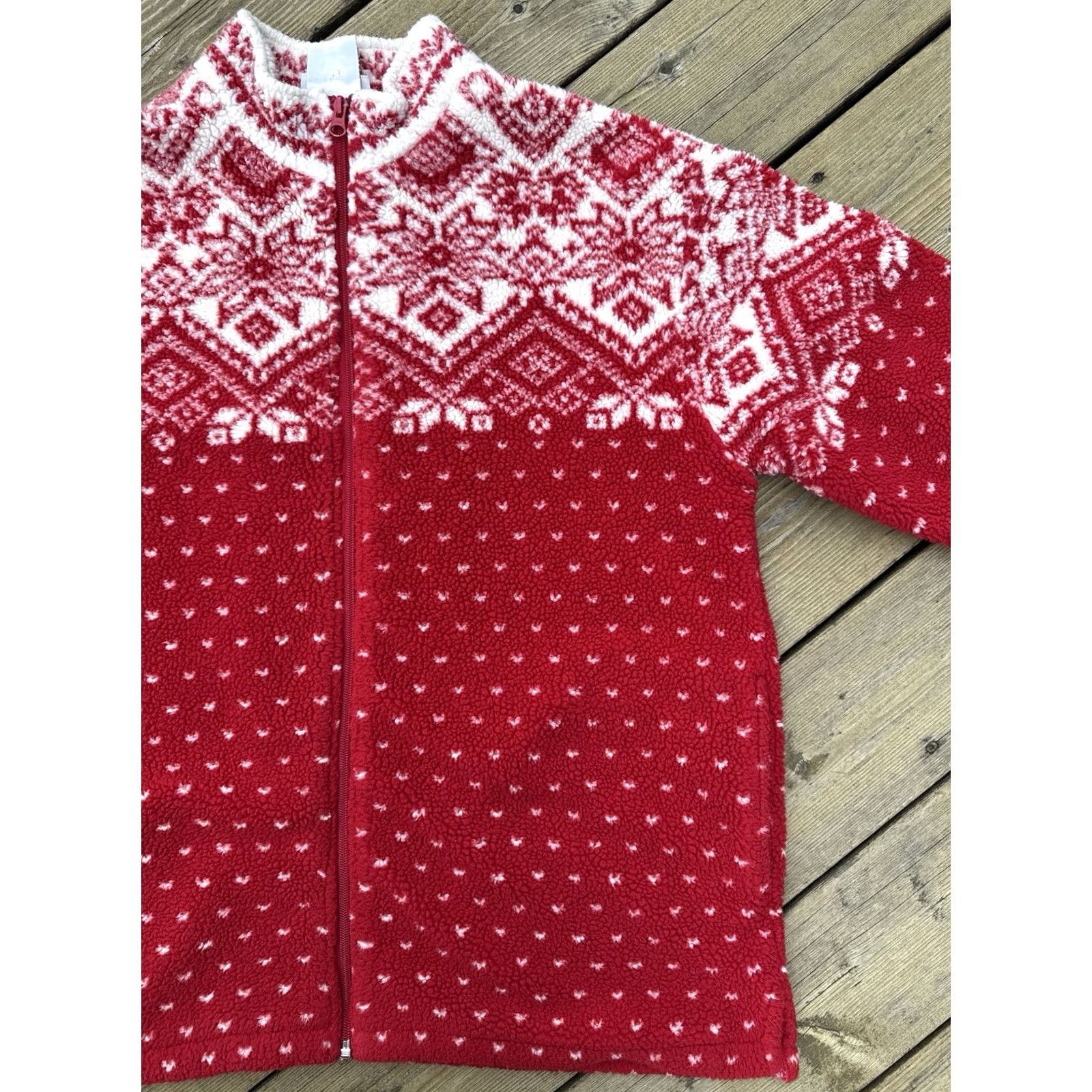 Northern Reflections VINTAGE Northern Reflections Sherpa Fleece Jacket Full Zip Nordic Fair Isle Red Womens L Size L / US 10 / IT 46 - 3 Thumbnail