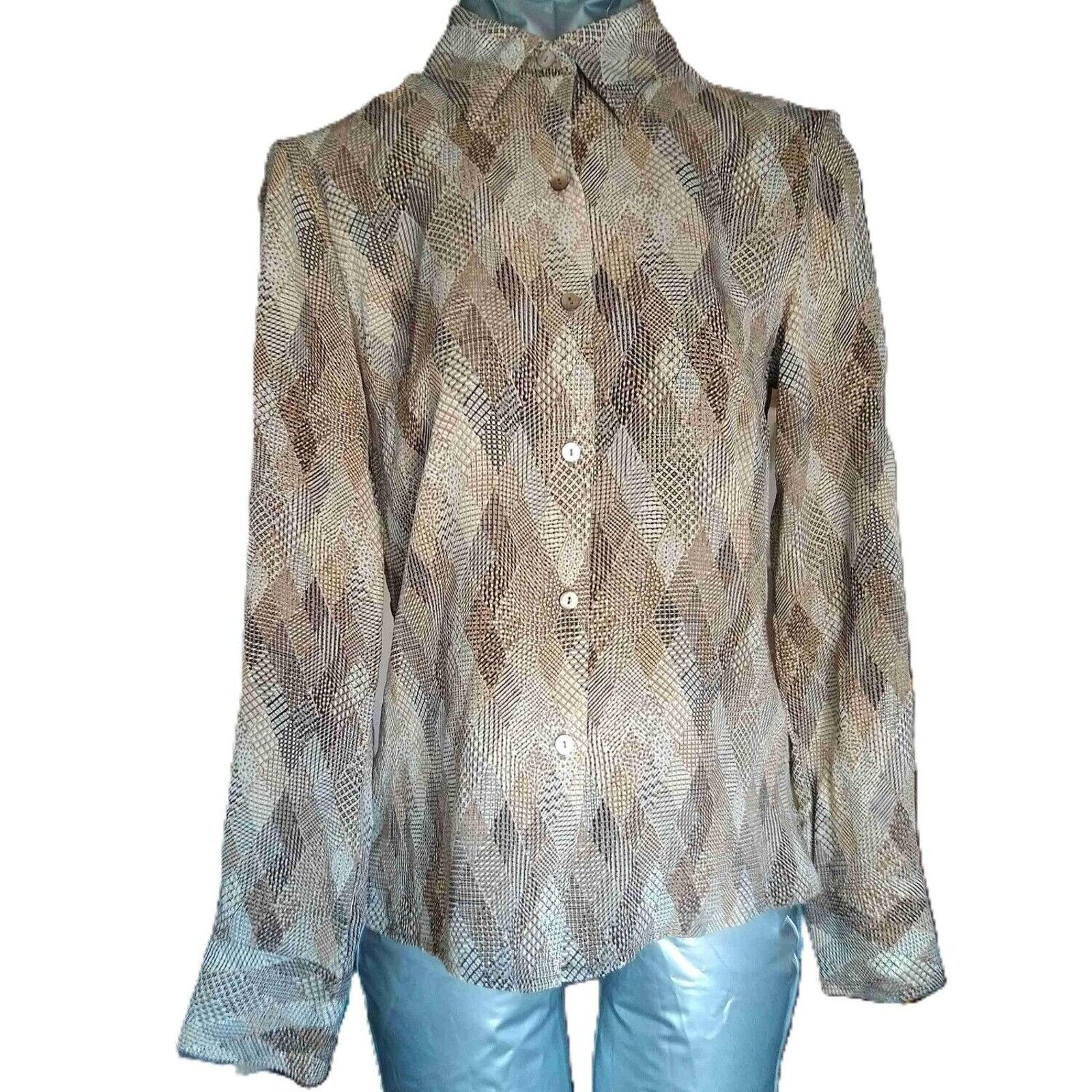 Other Talbots Silk Diamond Pattern Button Blouse Size 2 brown Size XS / US 0-2 / IT 36-38 - 1 Thumbnail