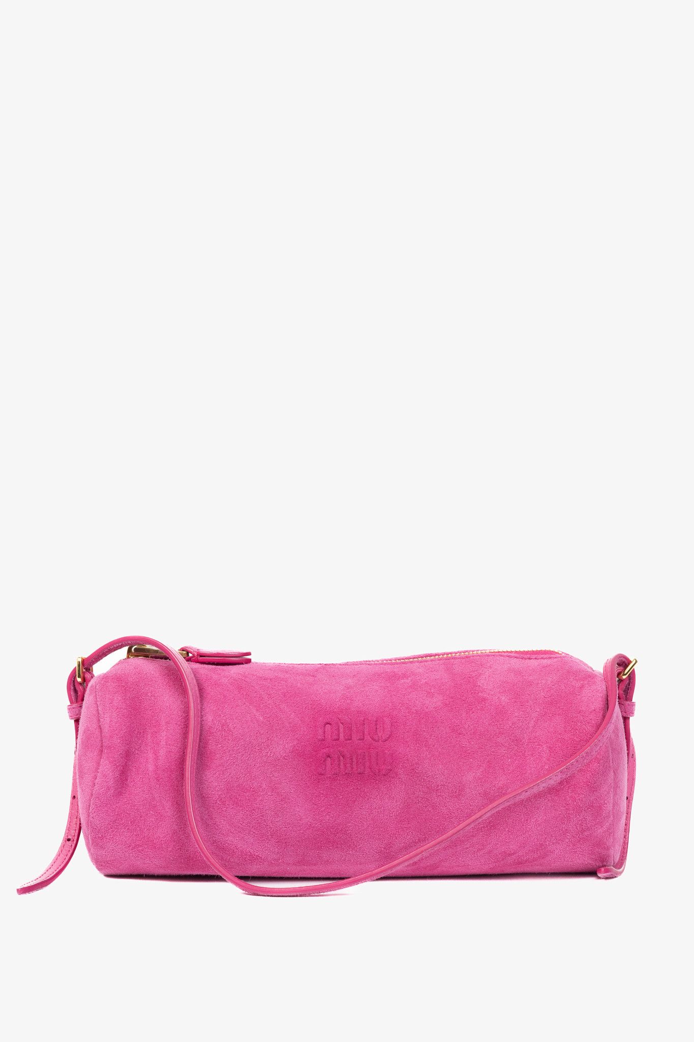 Miu Miu Miu Miu Pink Suede Logo-Embossed Pochette Size ONE SIZE - 1 Thumbnail