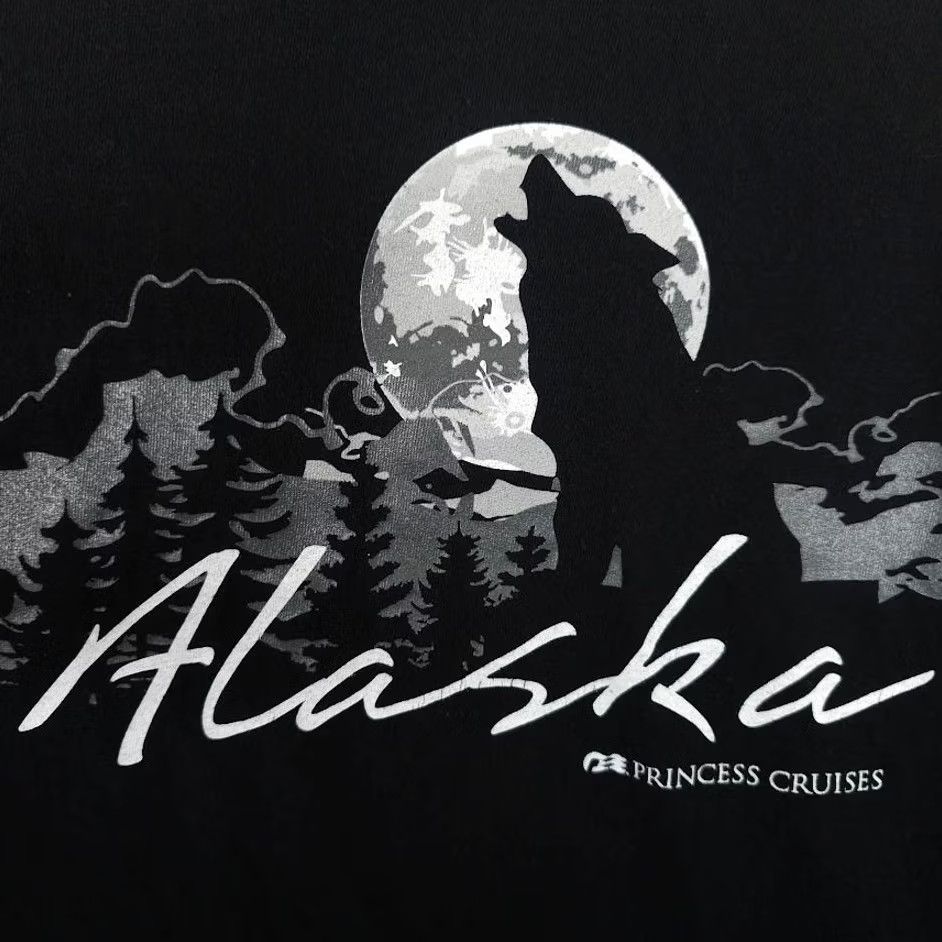 Prince Princess Alaska T Shirt Mens Large Black Wolf Howling Graphic Tee Travel Cruise Souvenir 2010s Mens Size US L / EU 52-54 / 3 - 5 Thumbnail