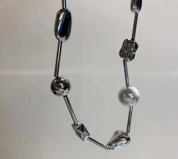 Jewelry Silver Geometric Pearl Accent Necklace, Modern Jewelry Size ONE SIZE - 4 Thumbnail