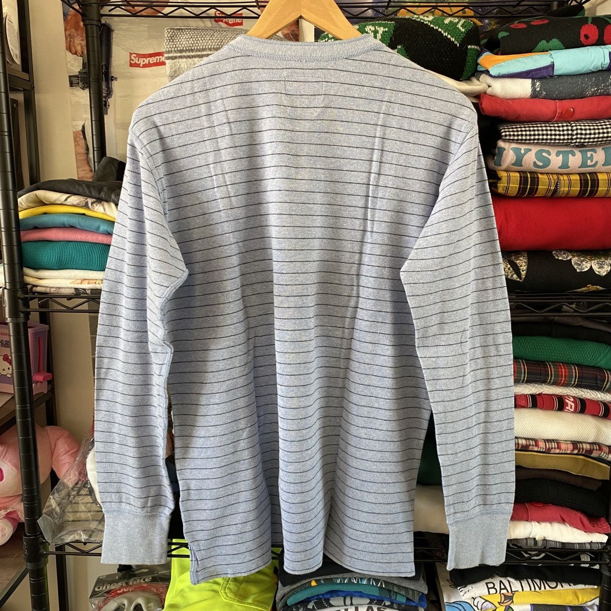 Supreme Supreme Striped Henley Top Shirt Baby Blue 2010 Grunge Punk Size US L / EU 52-54 / 3 - 2 Thumbnail