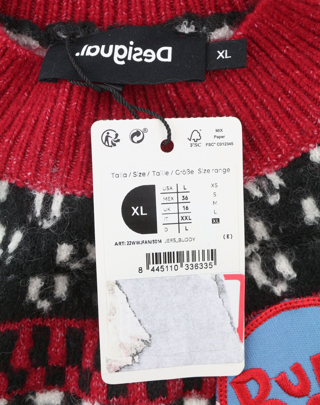 Desigual JERS BUDDY XL Red Patterned Mock Neck Knit Jumper 88687 Size XL / US 12-14 / IT 48-50 - 8 Thumbnail