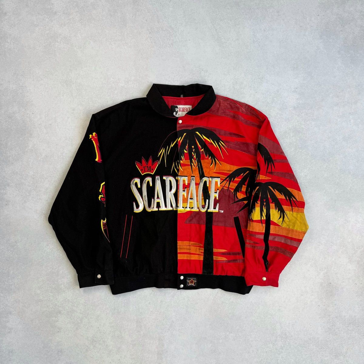 Jeff Hamilton × Vintage VINTAGE 90s SCARFACE x JEFF HAMILTON BOMBER JACKET Sz ~3XL Size US XXL / EU 58 / 5 - 2 Thumbnail