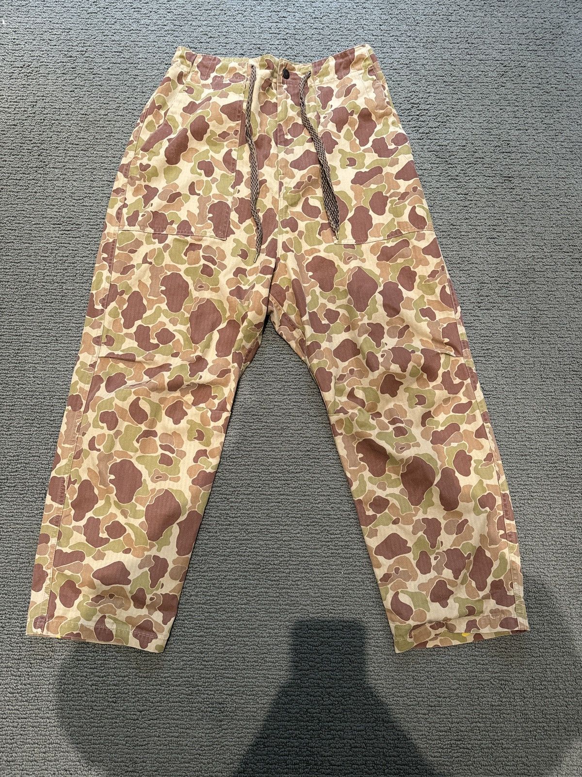 image of Kapital Camo Smiley Face Pants in Beige, Men's (Size 33)