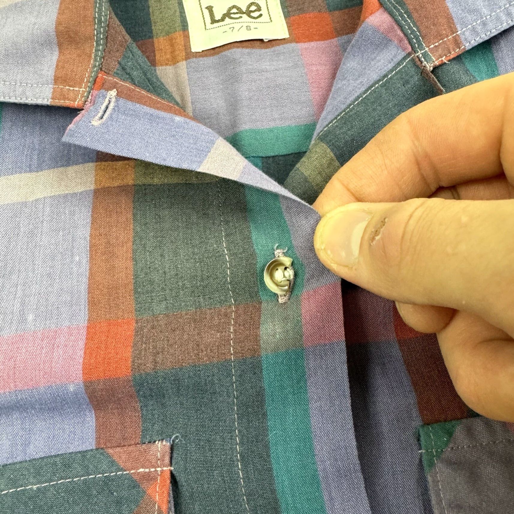 Lee VINTAGE Lee Button-Up Shirt Womens 7/8 Purple Plaid Long Sleeve 1980s 70s Classic Hipster Size M / US 6-8 / IT 42-44 - 5 Thumbnail
