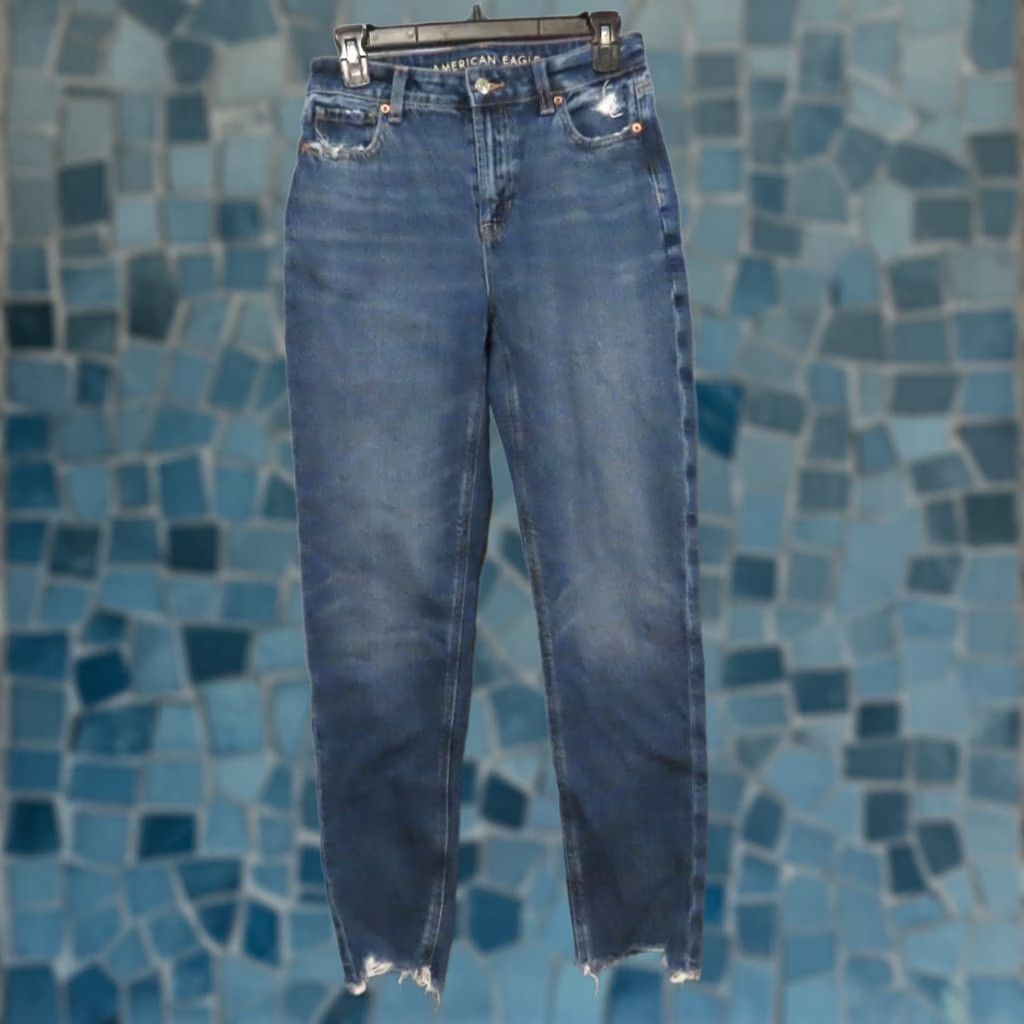 American Eagle Outfitters American Eagle Outfitters Mom Blue Jeans Size 0 26x28 Distressed Dark Wash Regular Fit Denim Cotton Blend Women Jeans Size 25" / US 0 / IT 36 - 1 Thumbnail