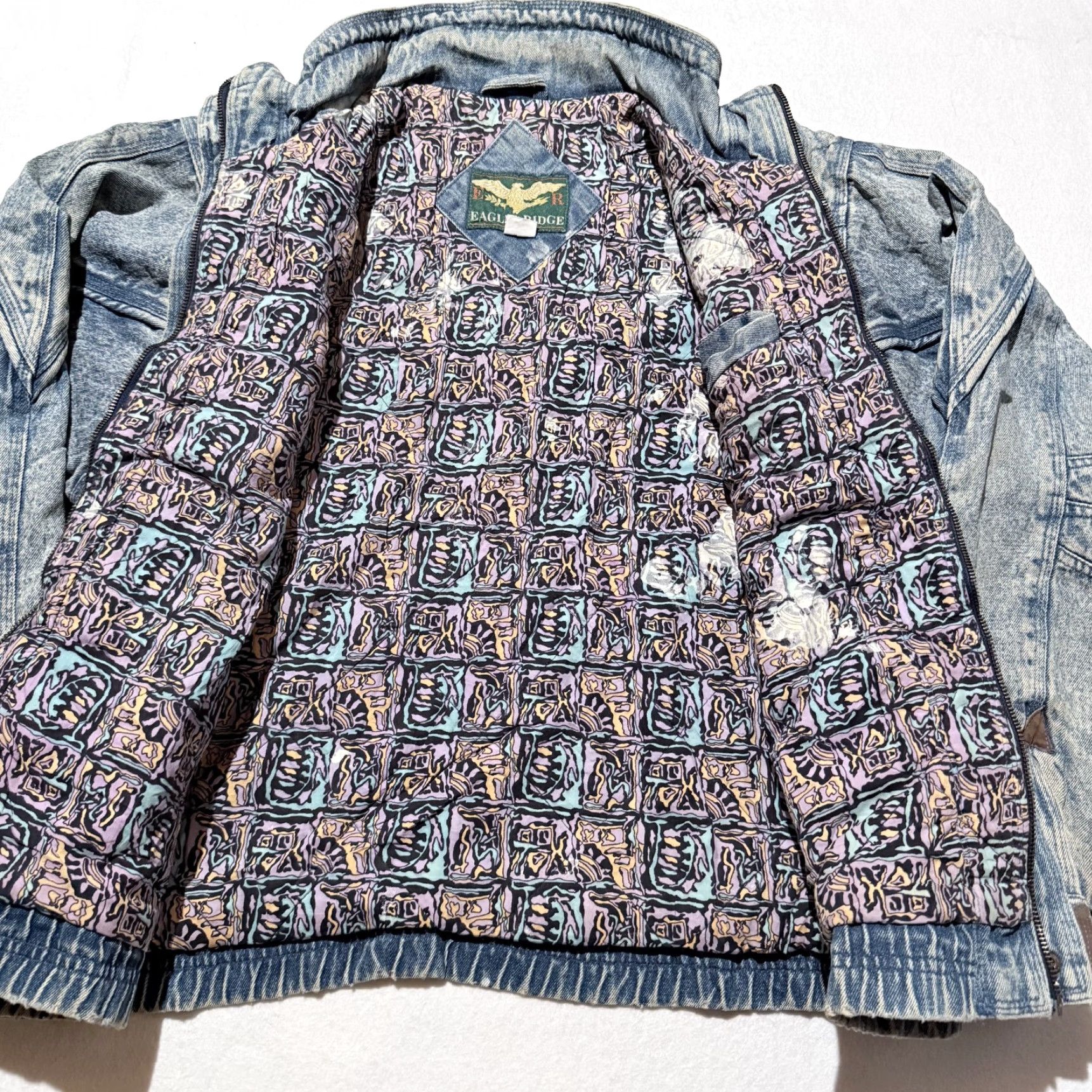 Vintage VINTAGE Eagles Ridge Trucker Jacket Blue Denim Leather Trim Heavy Lined - Medium Jacket Men Blue 90s Casual Workwear Size US M / EU 48-50 / 2 - 2 Thumbnail