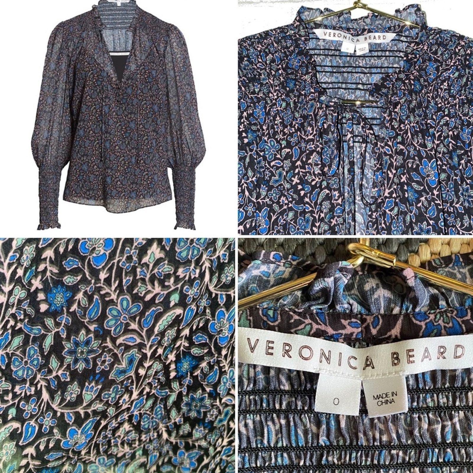 Veronica Beard Veronica Beard $277 Jaz Black Floral Balloon Sleeve Blouse 0 Size XS / US 0-2 / IT 36-38 - 1 Thumbnail