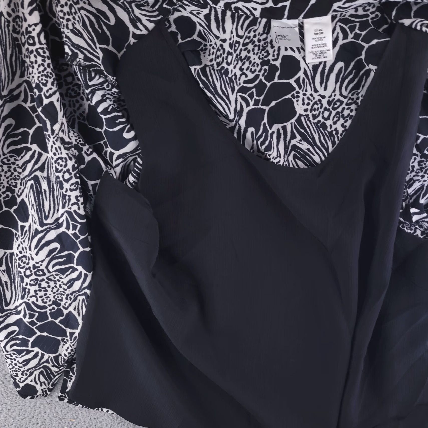 Vintage VINTAGE? No—skip. Just My Size JMS Blouse Women 4XL Black White Open Front Twofer 26-28W Size XXL / US 16-18 / IT 52-54 - 6 Thumbnail